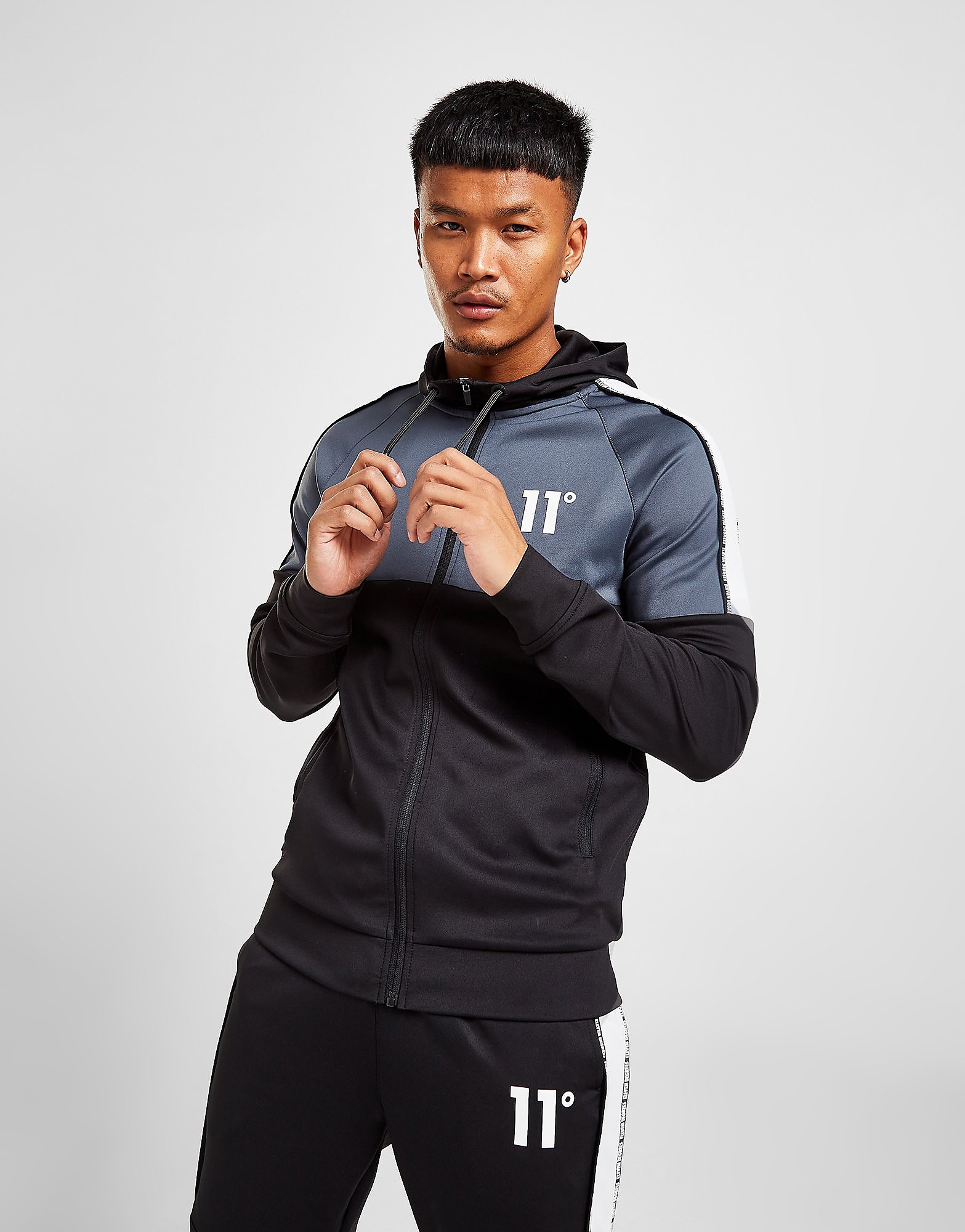 

11 Degrees Poly Tape Full Zip Hoodie - Black - Mens, Black