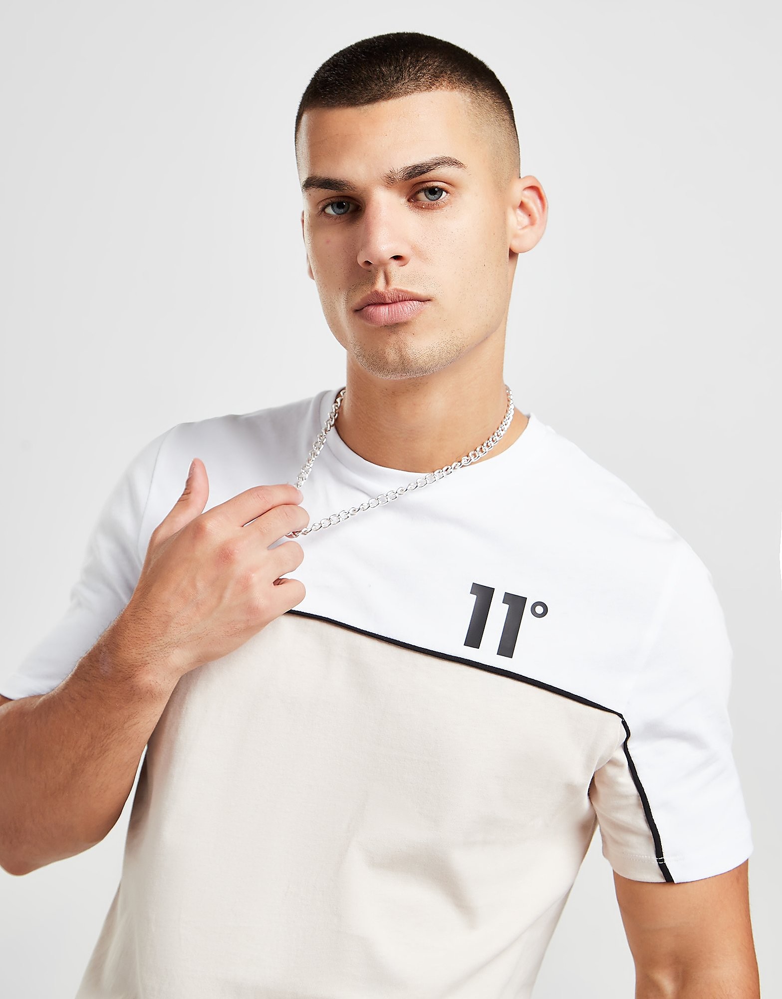 11 Degrees Colour Block T-Shirt - White - Mens, White