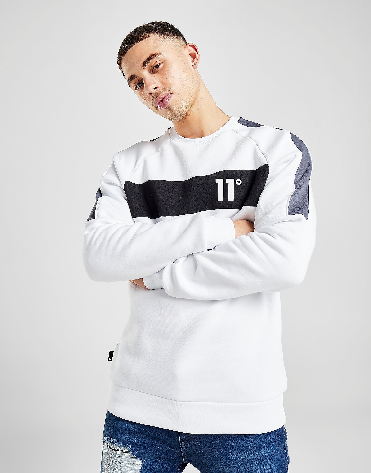 

11 Degrees Panel Crew Sweatshirt - White - Mens, White