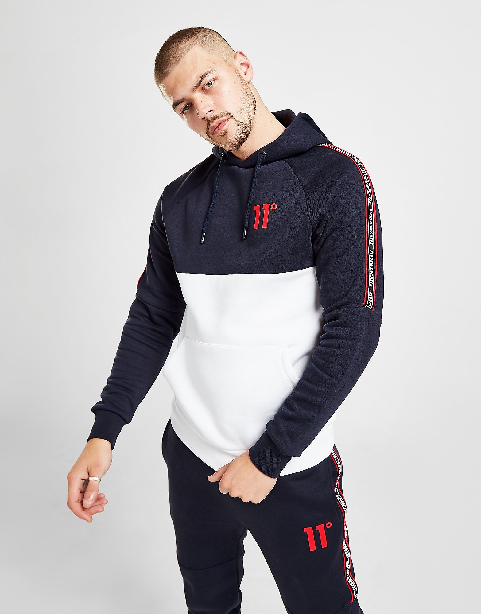 

11 Degrees Tape Hoodie - Navy/White - Mens, Navy/White