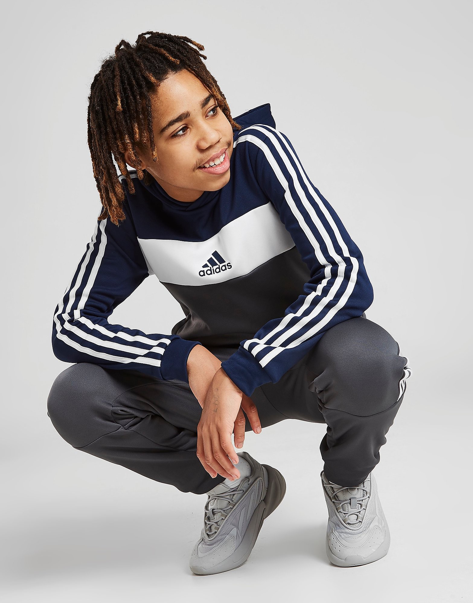 

adidas Mixed Fabric Overhead Tracksuit Junior - Only at JD - Grey - Kids, Grey