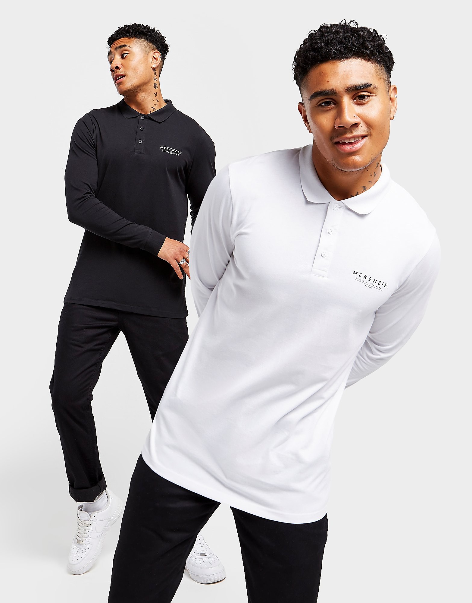 McKenzie 2 Pack Essential Long Sleeve Polo Shirt - Only at JD - Black - Mens, Black