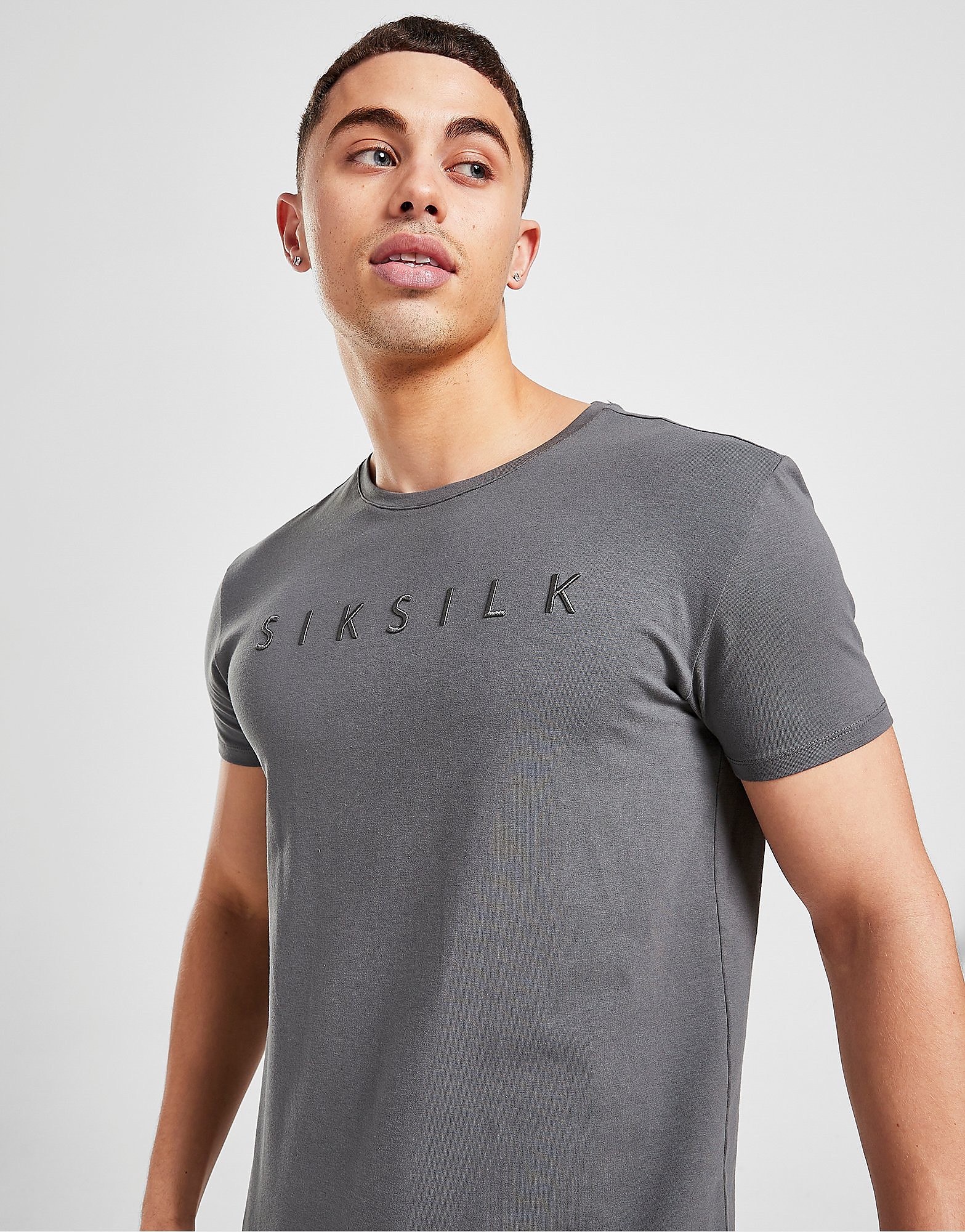 SikSilk Hybrid Gym T-Shirt - Grey - Mens, Grey