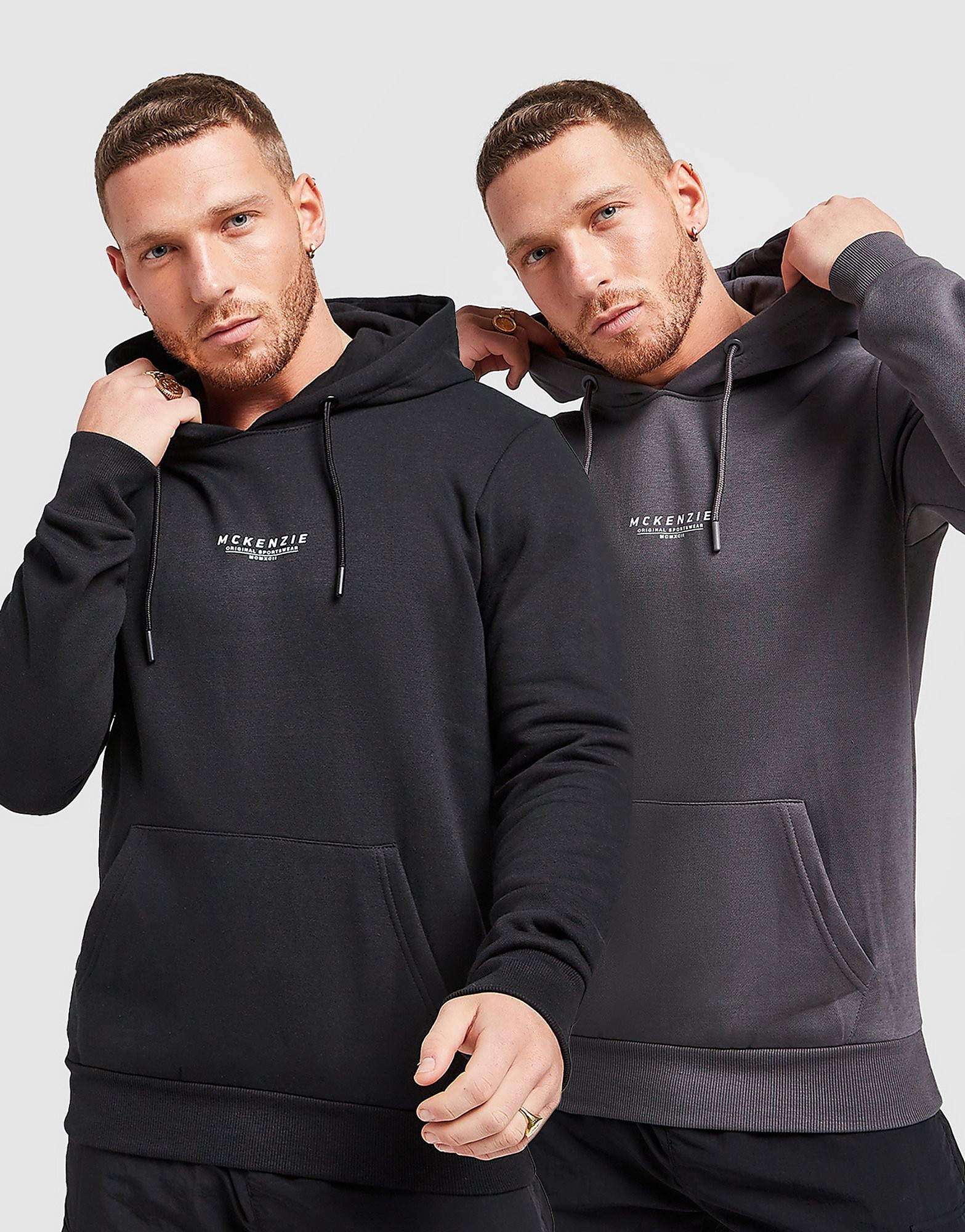 McKenzie 2 Pack Essential Overhead Hoodies - Only at JD - Black/Grey - Mens, Black/Grey
