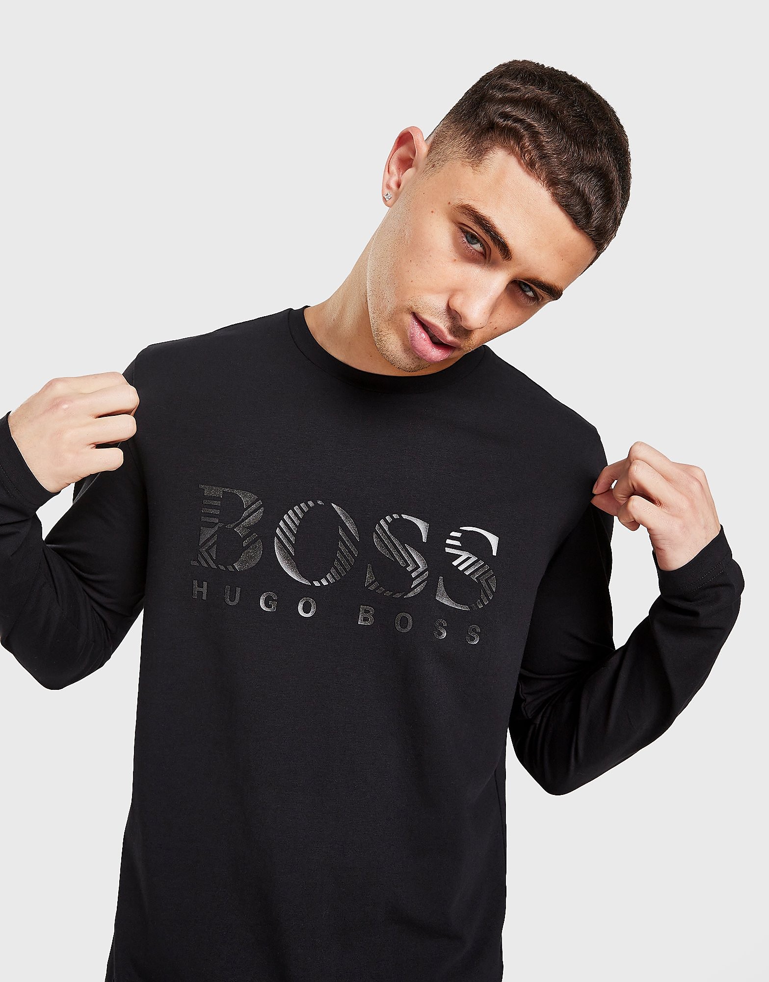 

BOSS Large Logo Long Sleeve T-Shirt - Black - Mens, Black
