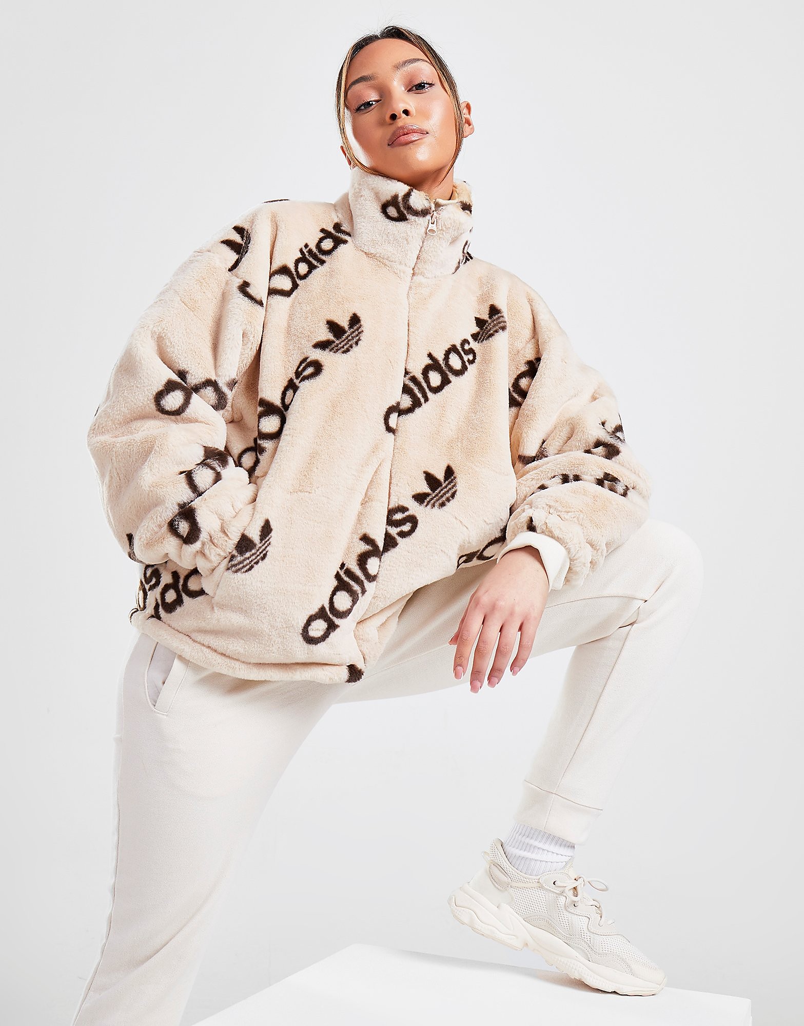 

adidas Originals Faux Fur All Over Print Jacket - Brown - Womens, Brown