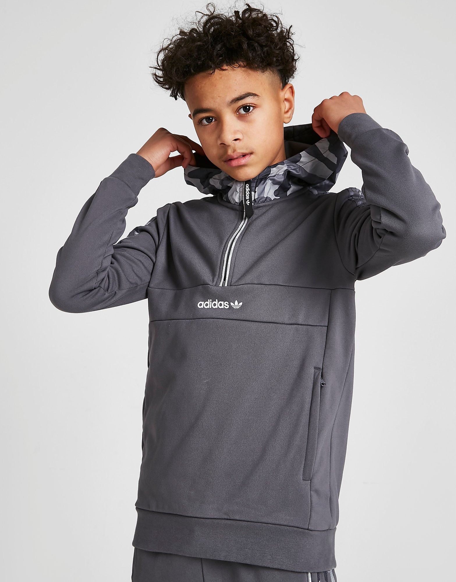 

adidas Originals Camo 1/4 Zip Hoodie Junior - Only at JD - Grey - Kids, Grey