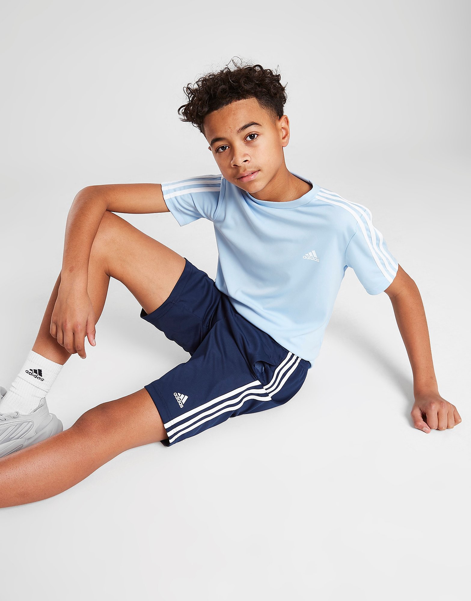 

adidas 3-Stripes T-Shirt/Shorts Set Junior - Only at JD - Blue - Kids, Blue