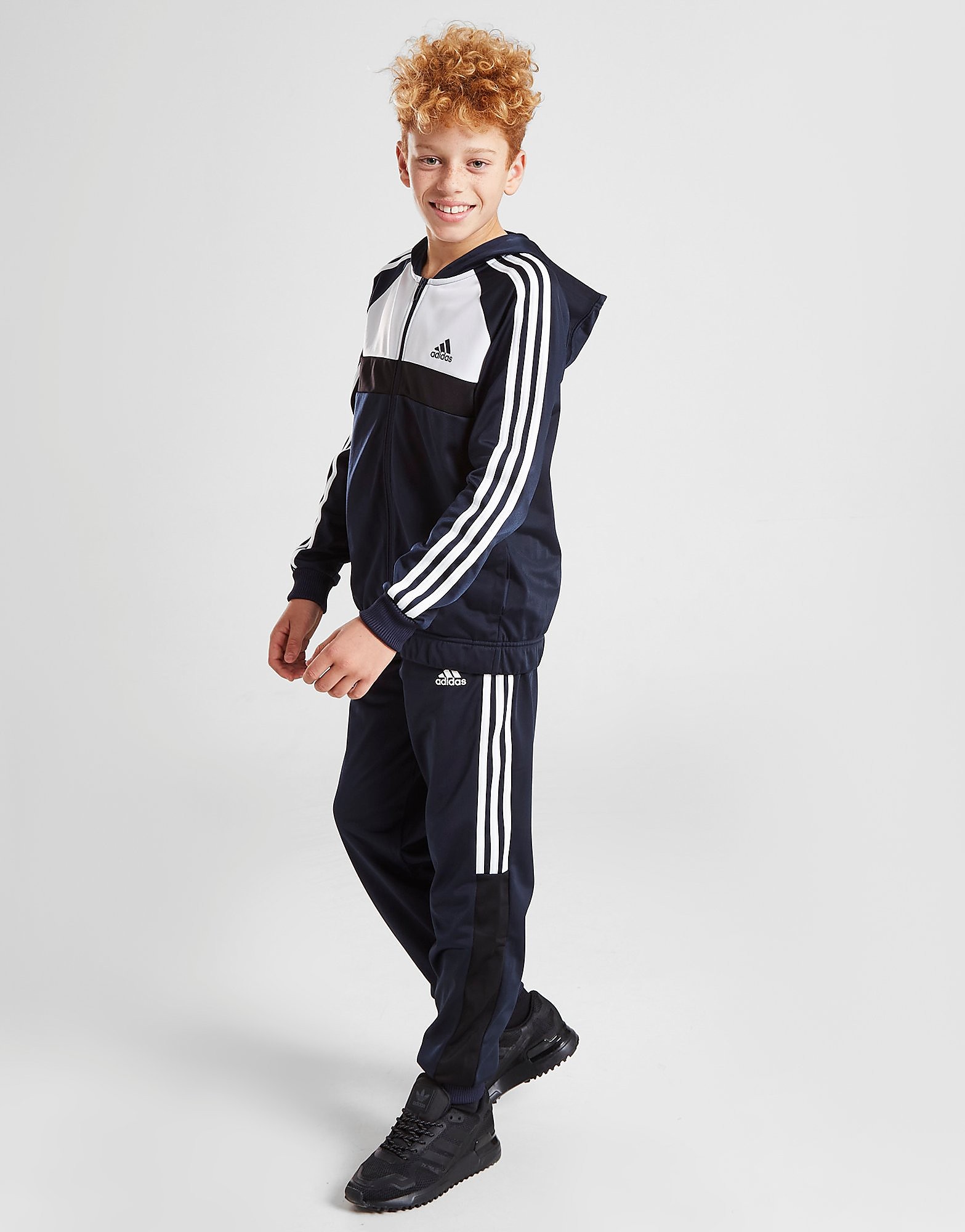 

adidas Full Zip Hooded Poly Fleece Tracksuit Junior - Only at JD - Blue - Kids, Blue
