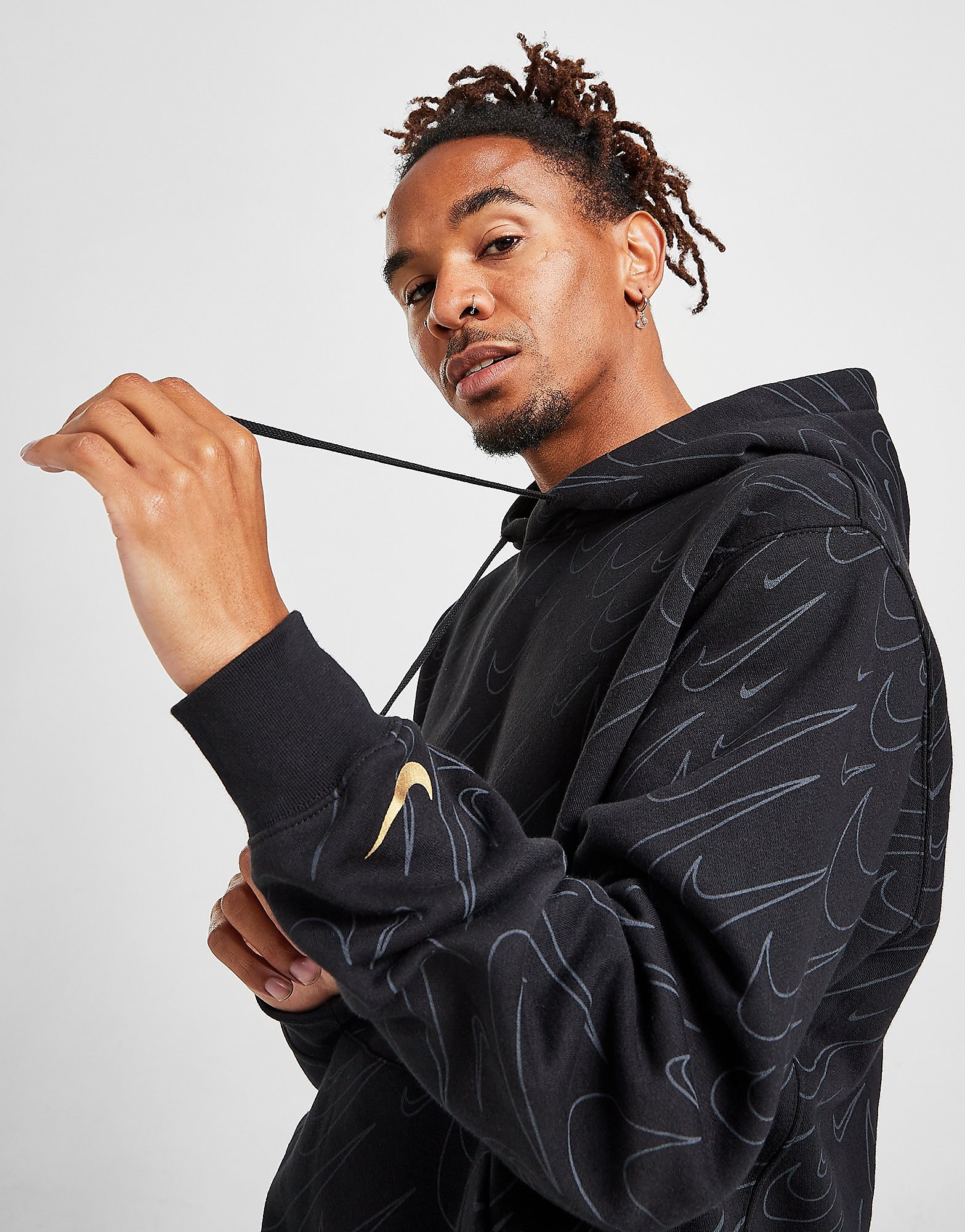 

Nike All Over Print Swoosh Hoodie - Black - Mens, Black