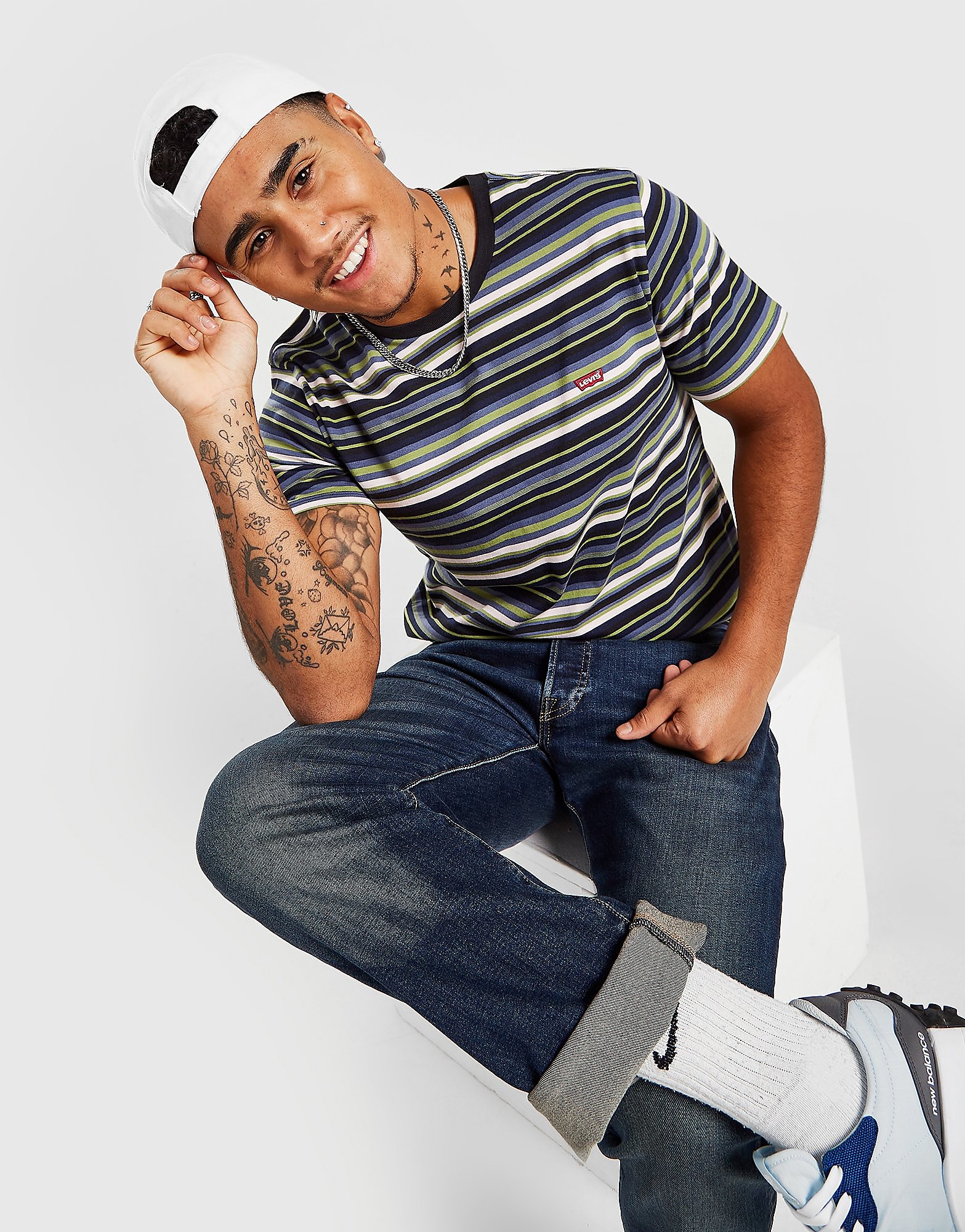 

Levis Housemark Mini Stripe T-Shirt - Green/White - Mens, Green/White