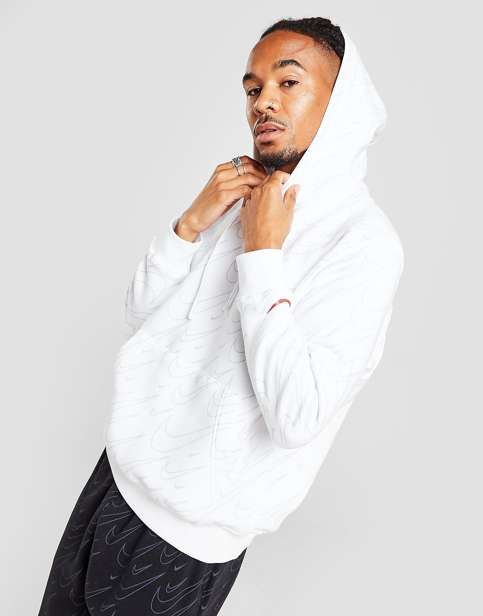 

Nike All Over Print Swoosh Hoodie - White - Mens, White