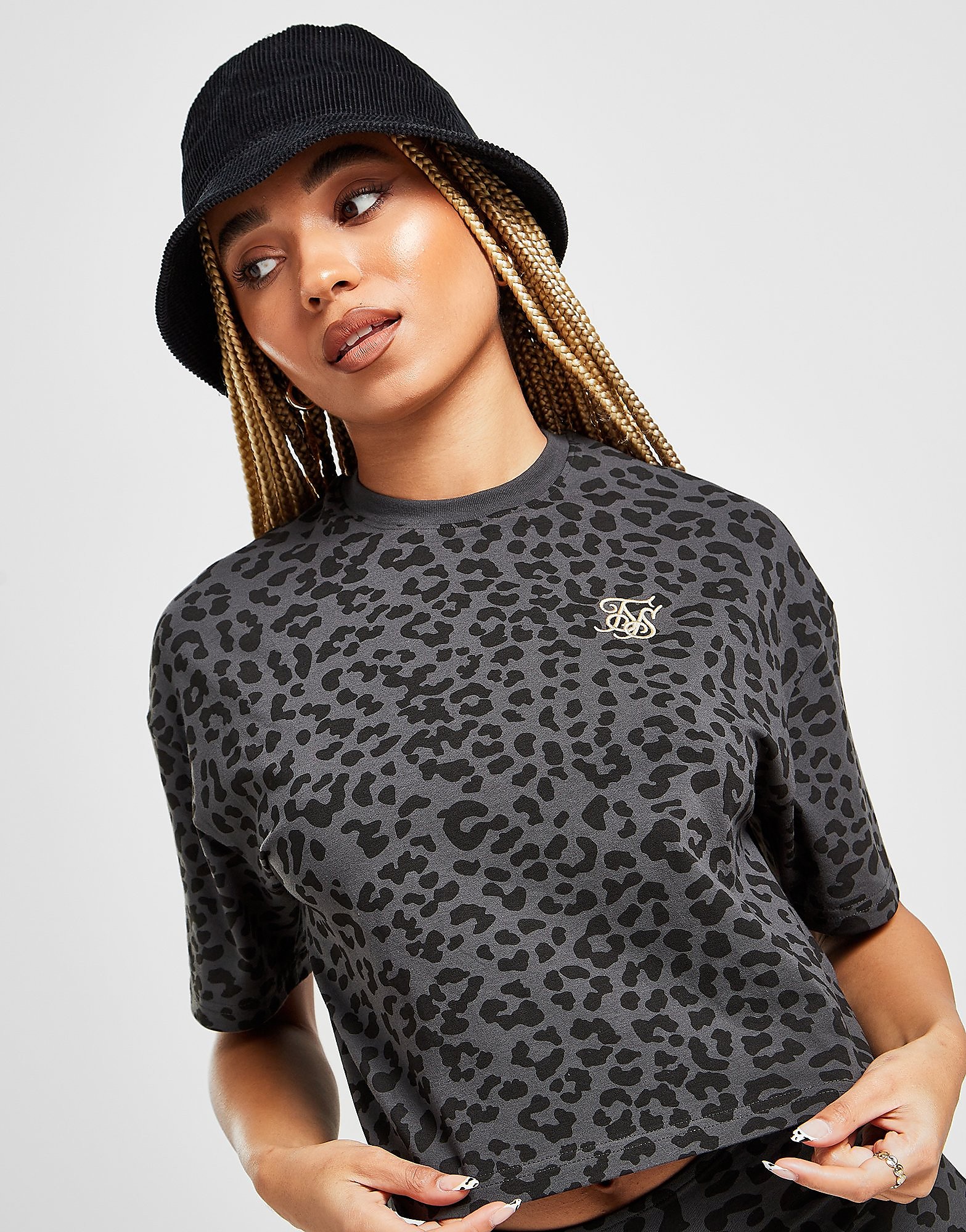 

SikSilk Leopard Print Crop T-Shirt - Only at JD - Black - Womens, Black