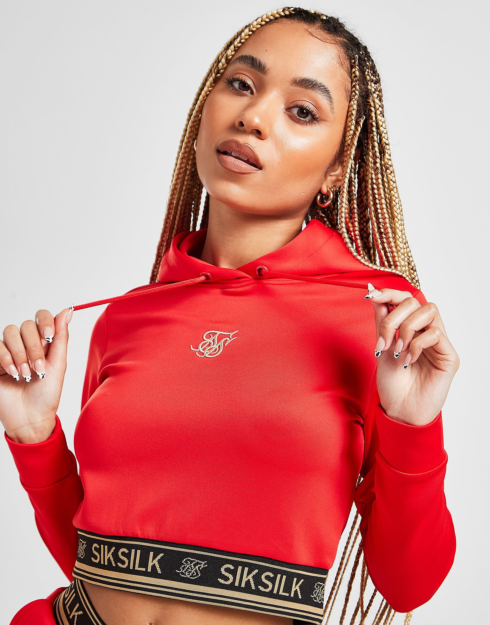 

SikSilk Tape Crop Hoodie - Only at JD - Red - Womens, Red