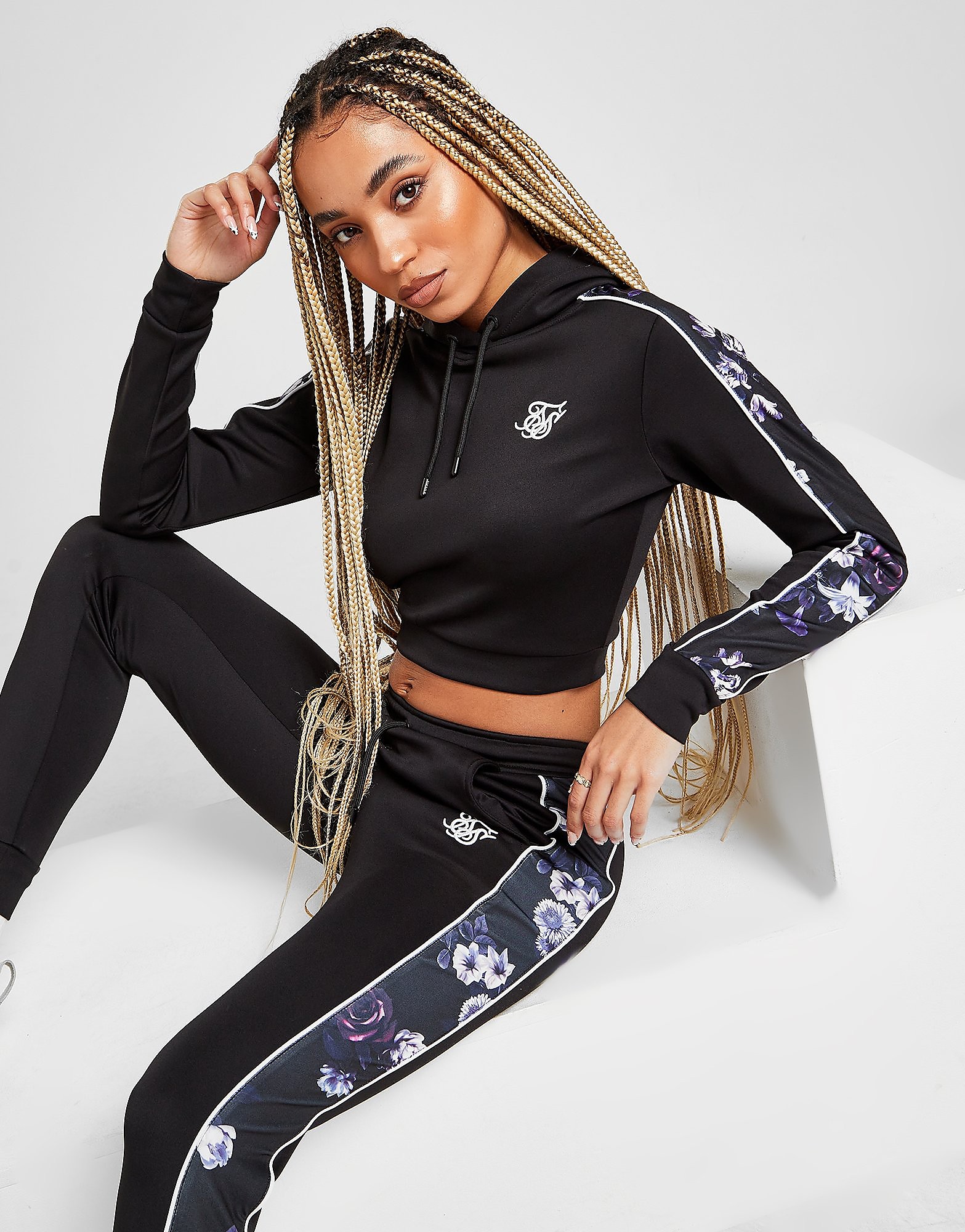 

SikSilk Floral Tape Hoodie - Only at JD - Black - Womens, Black