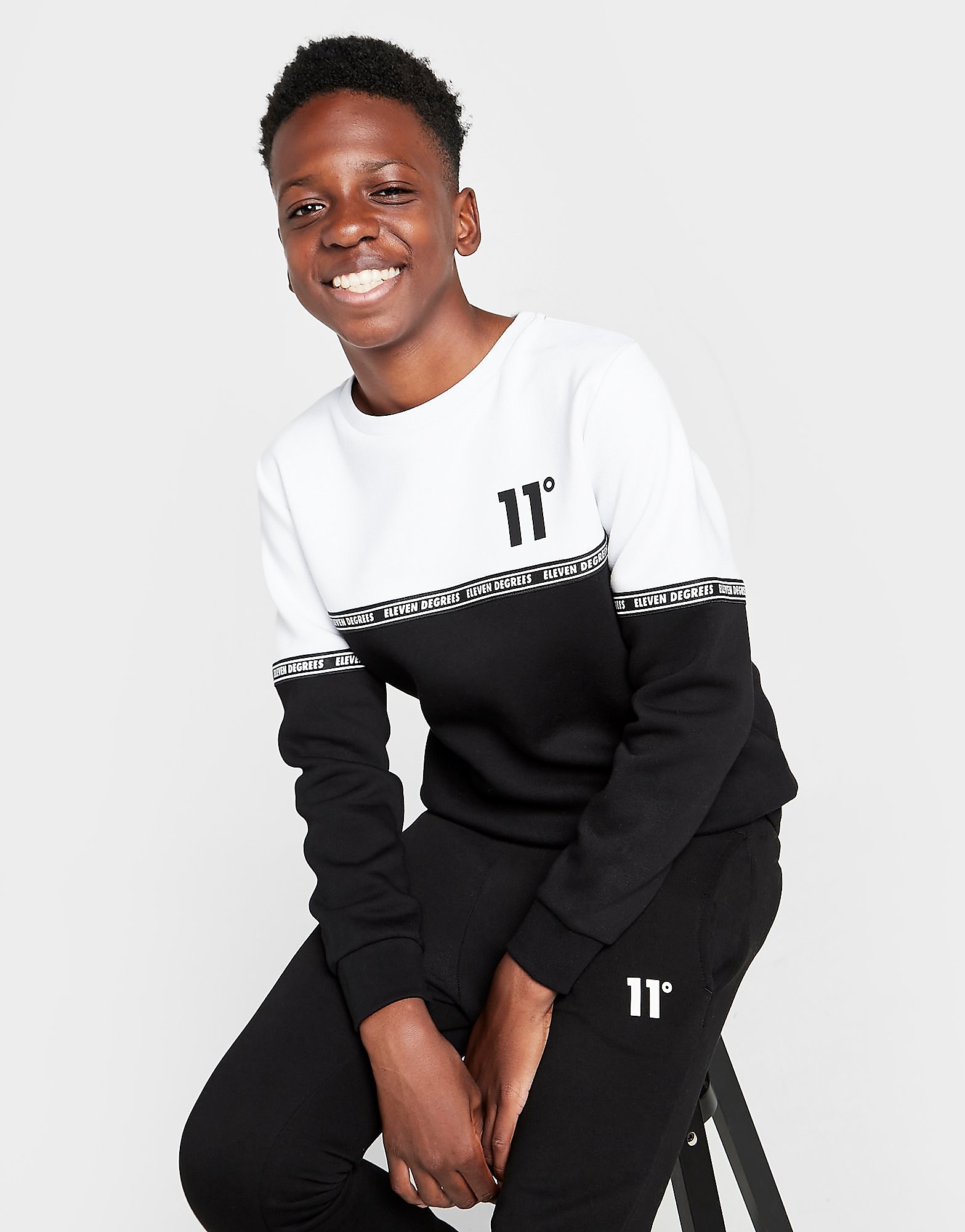 

11 Degrees Cut and Sew Tape Crew Sweatshirt Junior - Only at JD - Black - Kids, Black