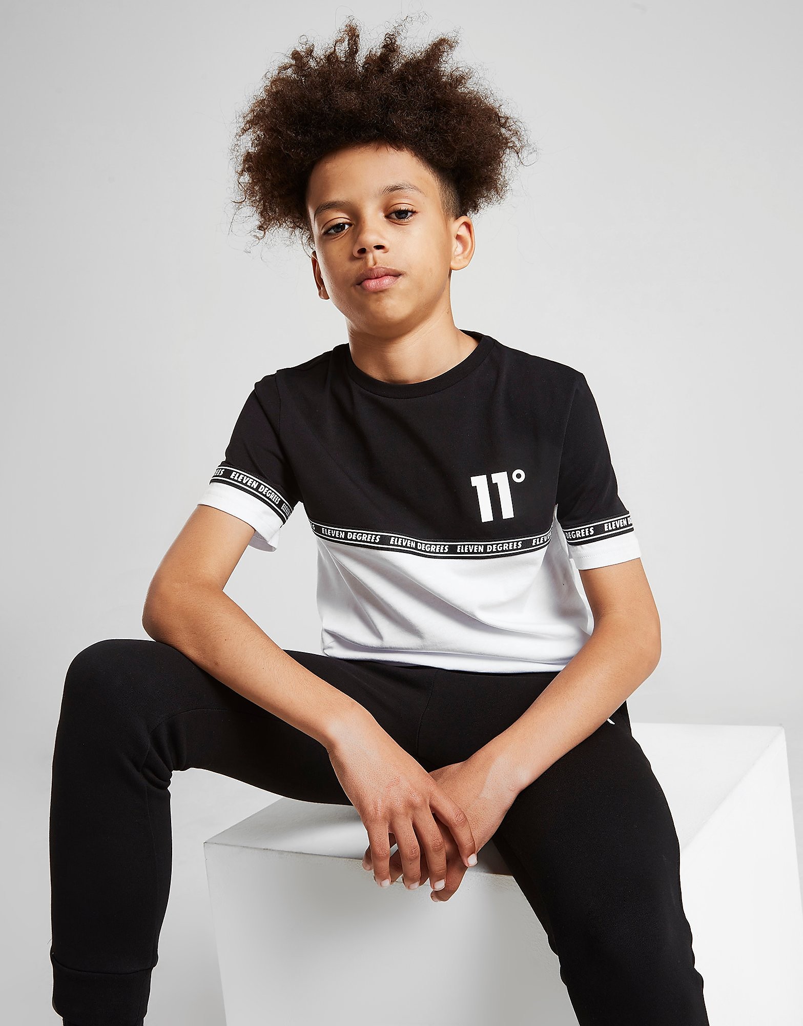 

11 Degrees Tape Cut T-Shirt Junior - Only at JD - Black/White - Kids, Black/White