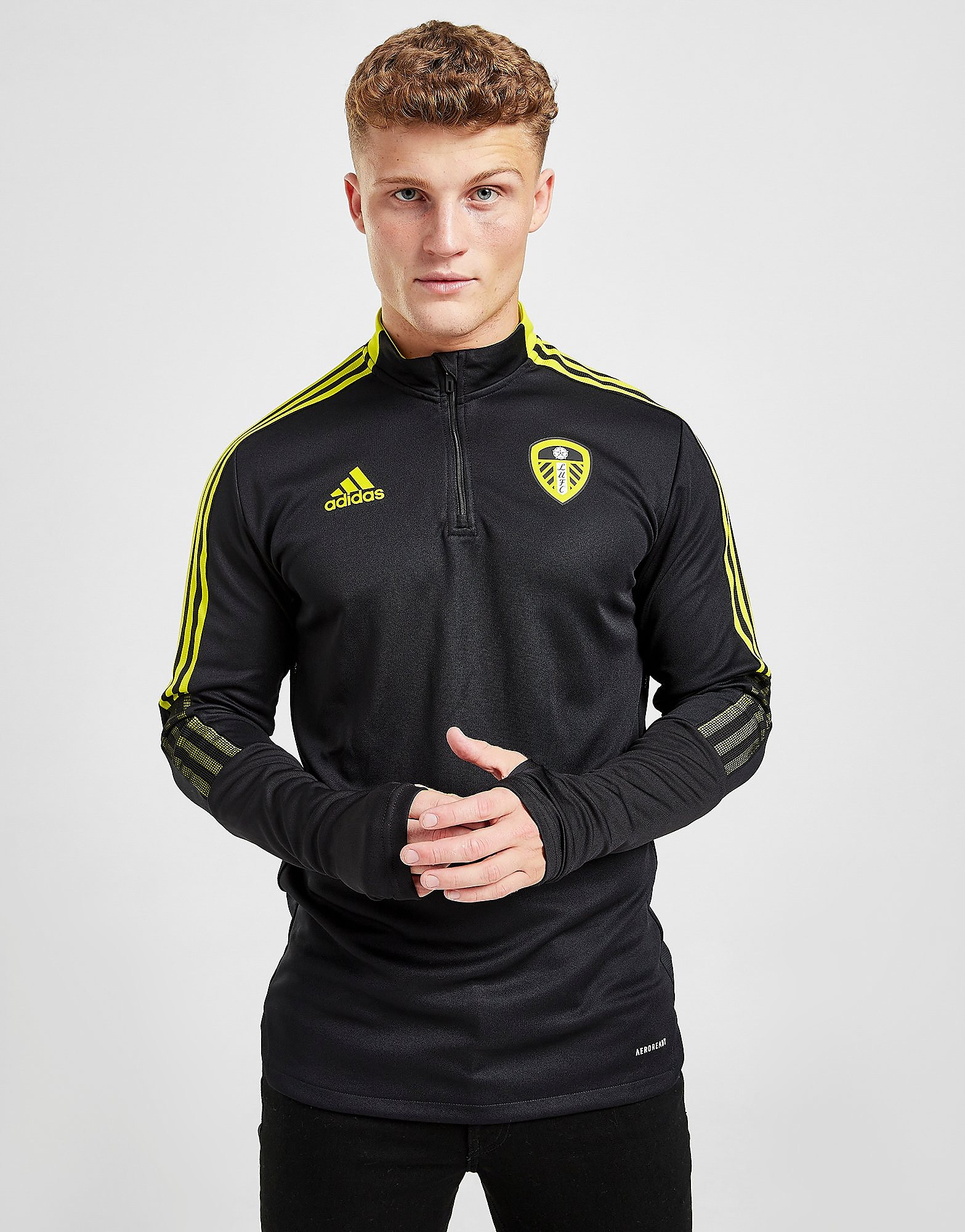 

adidas Leeds United FC 1/4 Zip Top - Black - Mens, Black