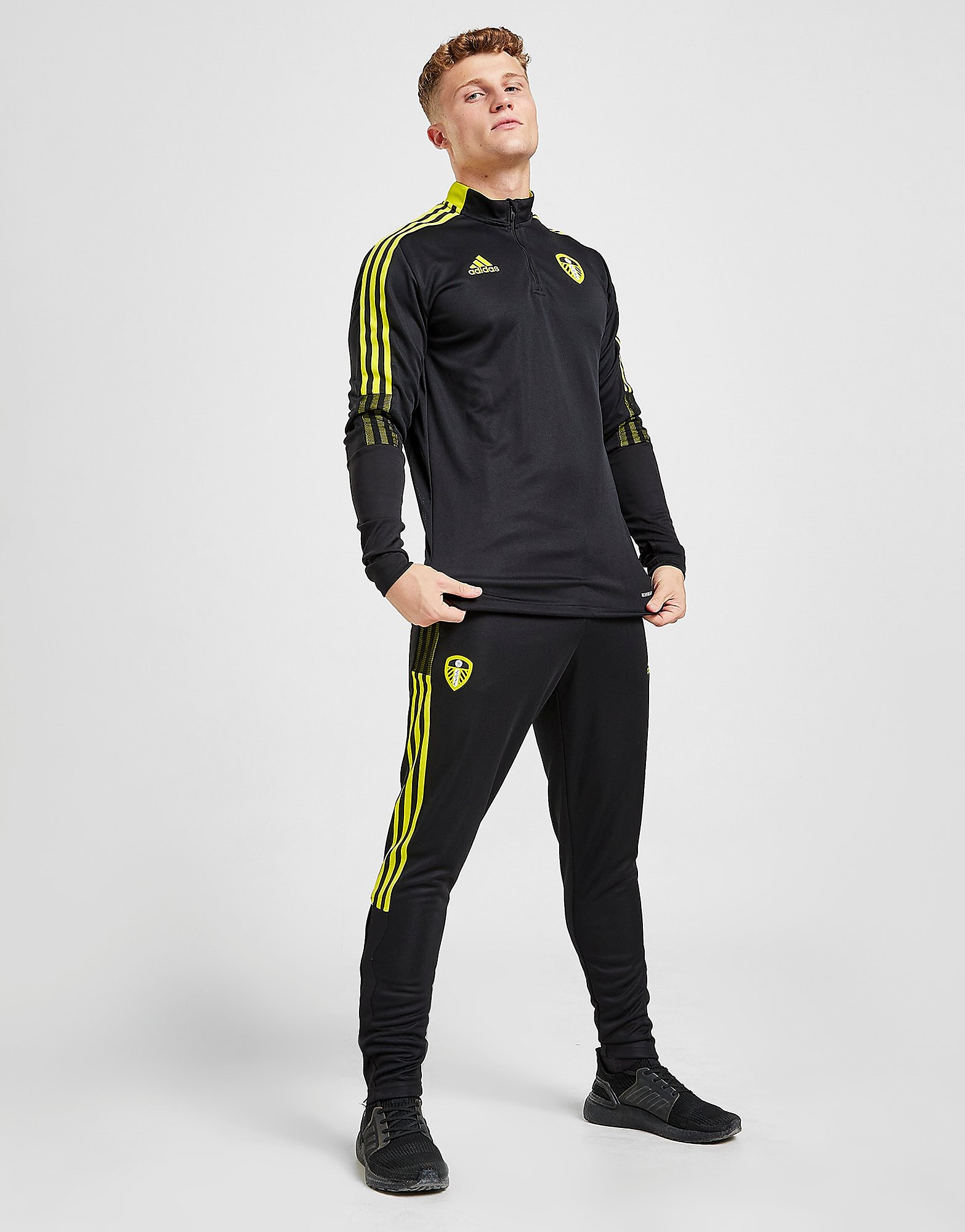 adidas Leeds United FC Elasticated Training Track Pants - Black - Mens, Black