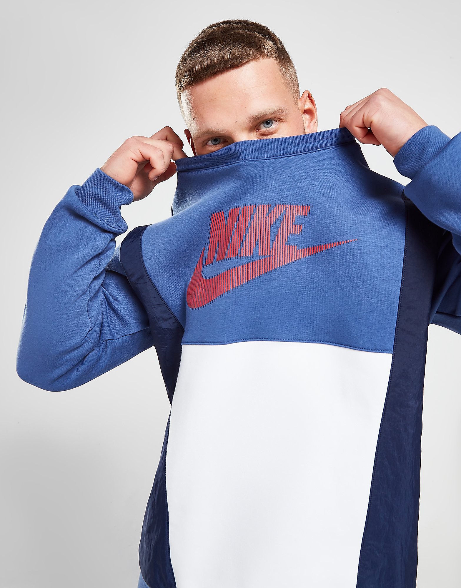 

Nike Hybrid Crew Sweatshirt - Only at JD - Mystic Navy/White/Obsidian/University Red/White - Mens, Mystic Navy/White/Obsidian/University Red/White