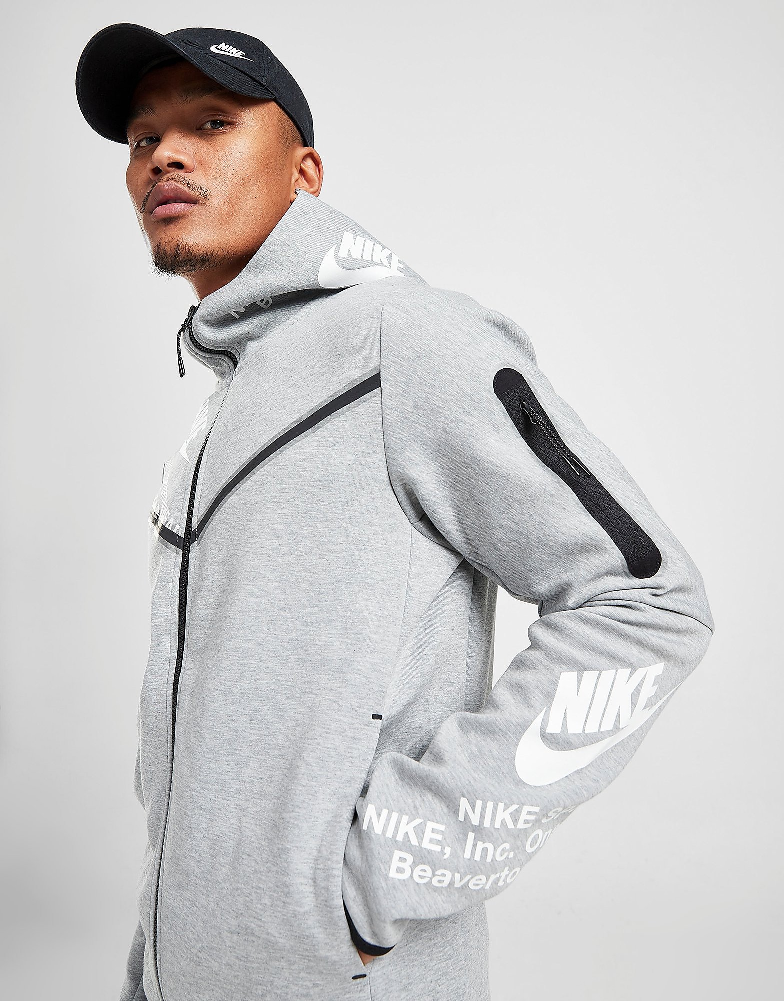

Nike Tech Fleece Graphic Full Zip Hoodie - Dark Grey/White - Mens, Dark Grey/White