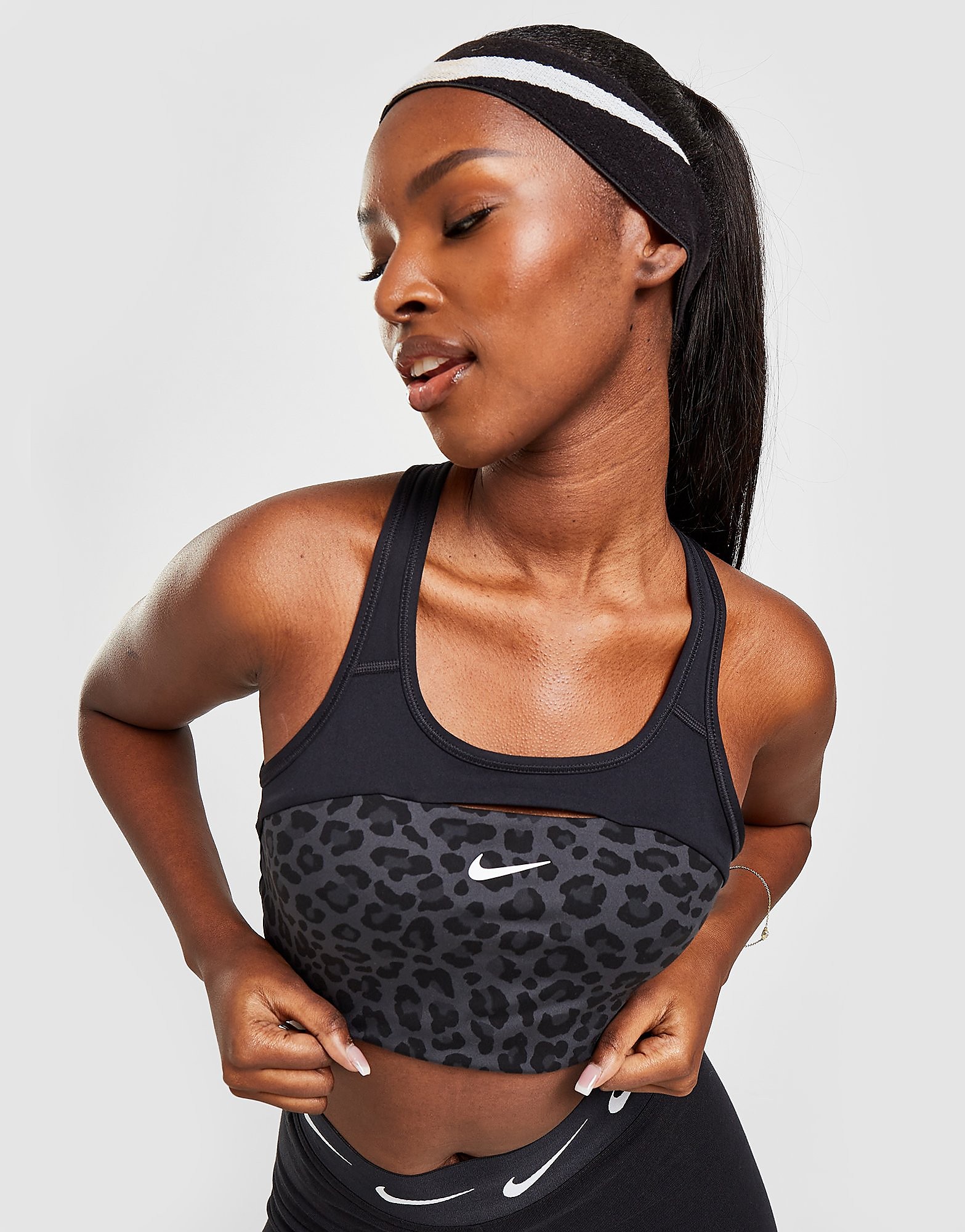 

Nike Training Leopard Allover Print Sports Bra - Dark Smoke Grey/Black/White - Womens, Dark Smoke Grey/Black/White