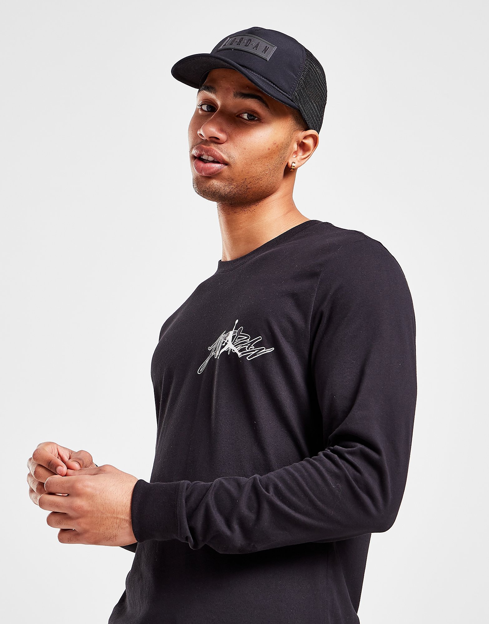 

Jordan Air Graphics Long Sleeve T-Shirt - Black/White - Mens, Black/White
