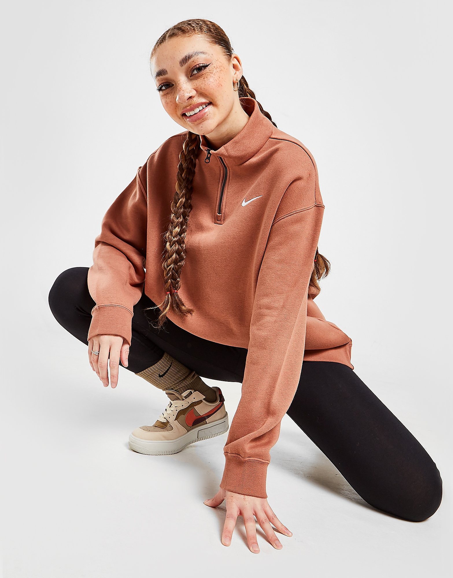 

Nike Trend Fleece 1/4 Zip Sweatshirt - Mineral Clay/White - Womens, Mineral Clay/White