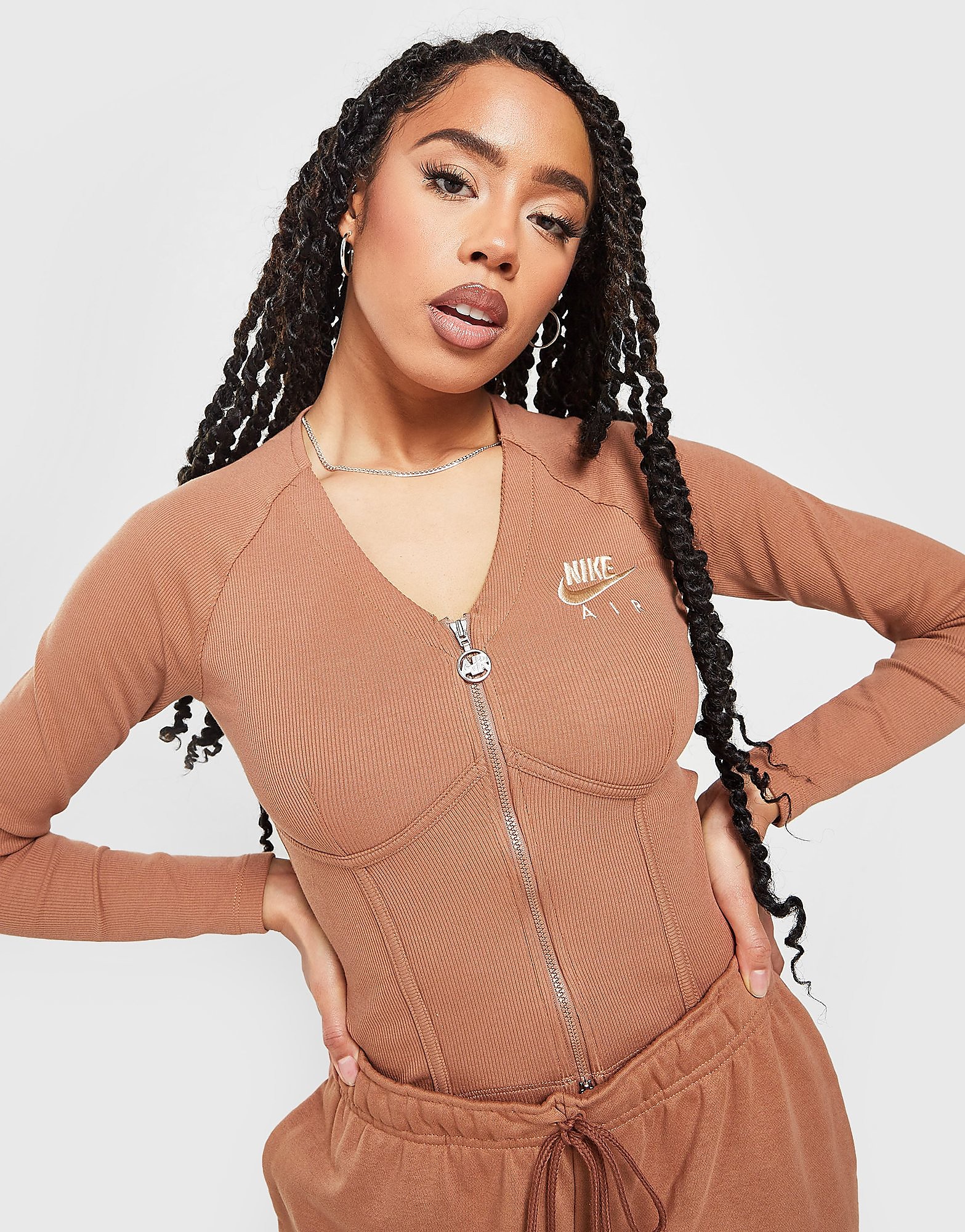 

Nike Air Ribbed Full Zip Top - Mineral Clay/Pink Oxford - Womens, Mineral Clay/Pink Oxford