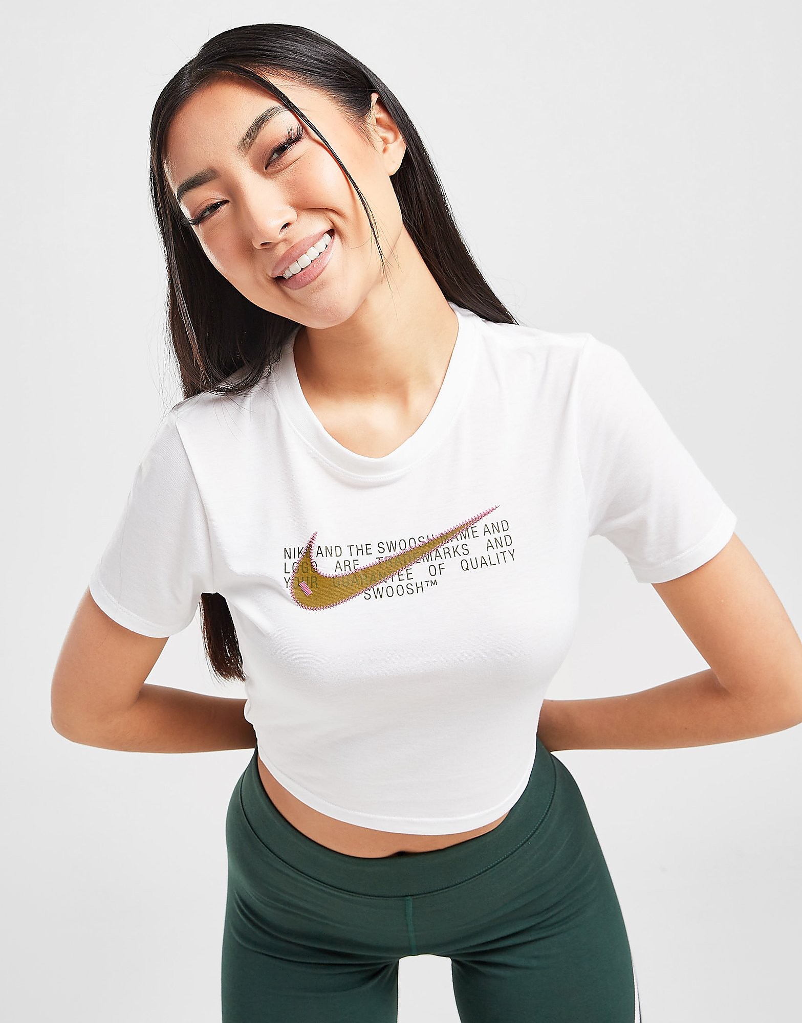 

Nike Swoosh Slim Crop T-Shirt - White - Womens, White