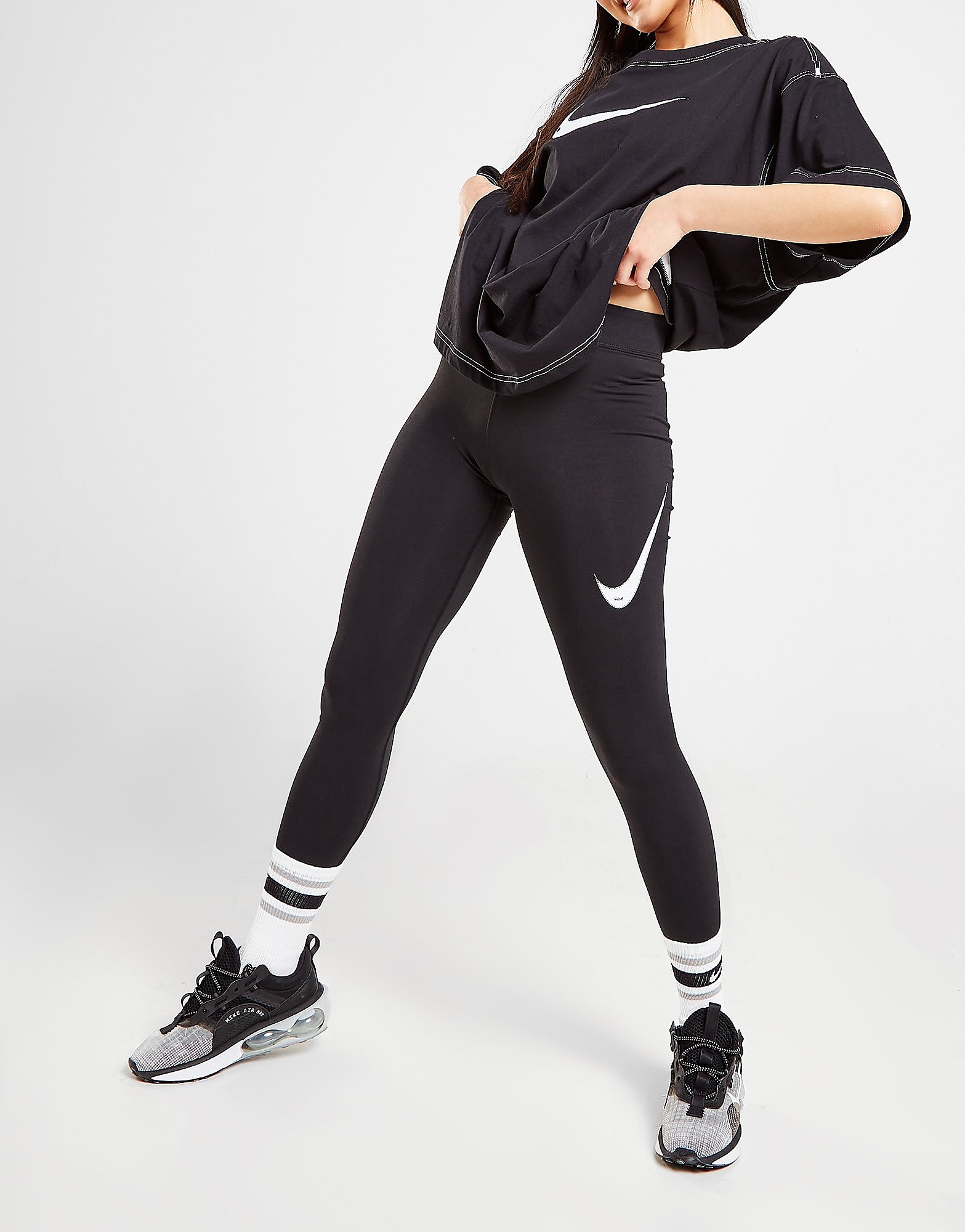 

Nike Swoosh Leggings - Black/Black/White - Womens, Black/Black/White