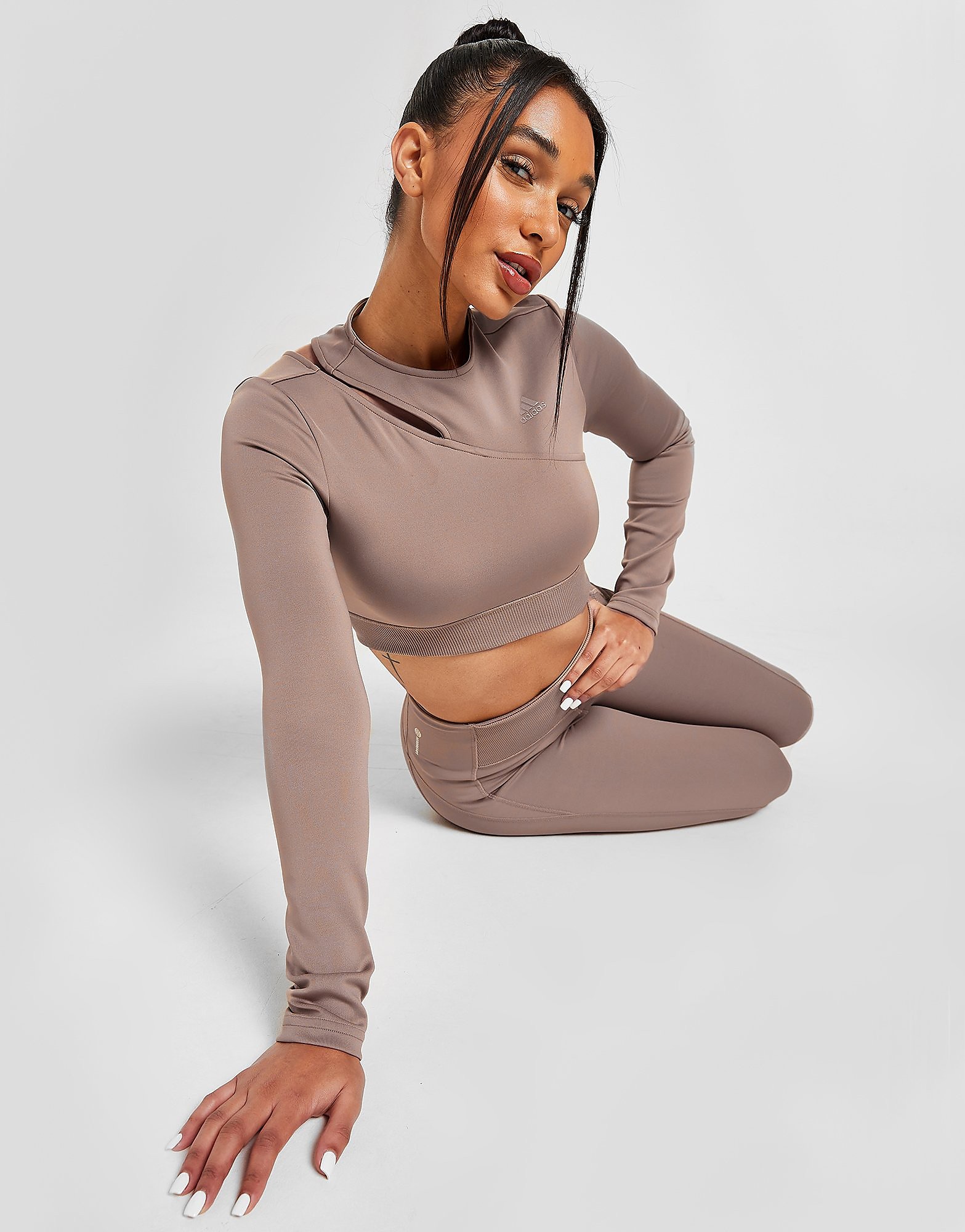 

adidas Hyperglam Training Long Sleeve Rib Top - Chalky Brown - Womens, Chalky Brown