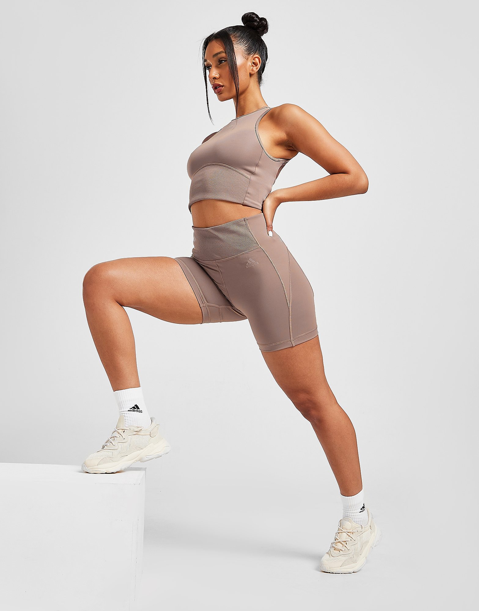 

adidas Hyperglam Rib 5" Training Shorts - Chalky Brown - Womens, Chalky Brown