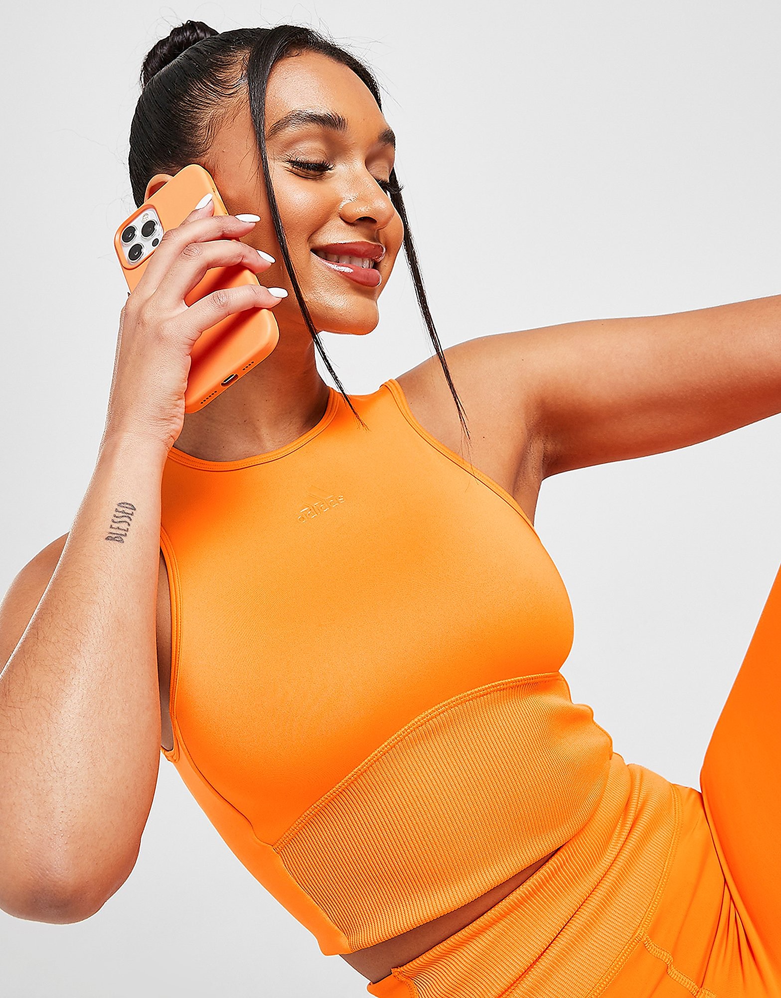 

adidas Hyperglam Rib Sports Bra - Orange - Womens, Orange