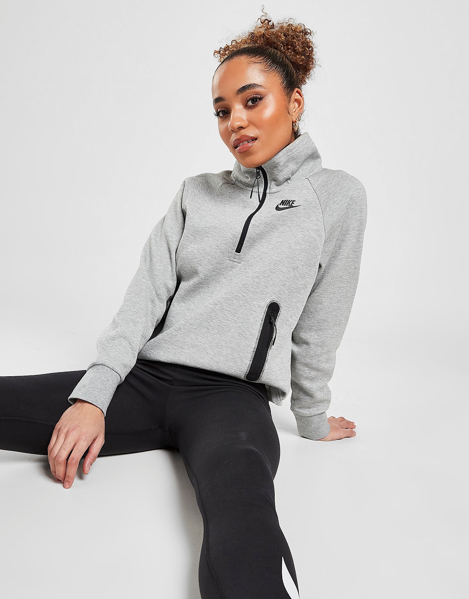 

Nike Tech Fleece 1/4 Zip Top - Dark Grey/Black - Womens, Dark Grey/Black