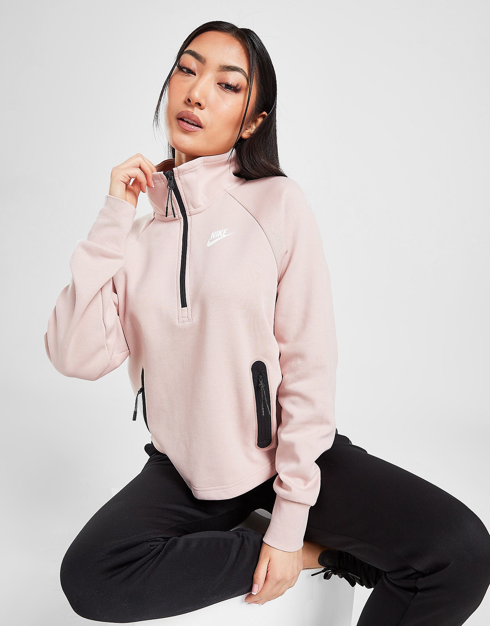 

Nike Tech Fleece 1/4 Zip Top - Pink Oxford/White - Womens, Pink Oxford/White