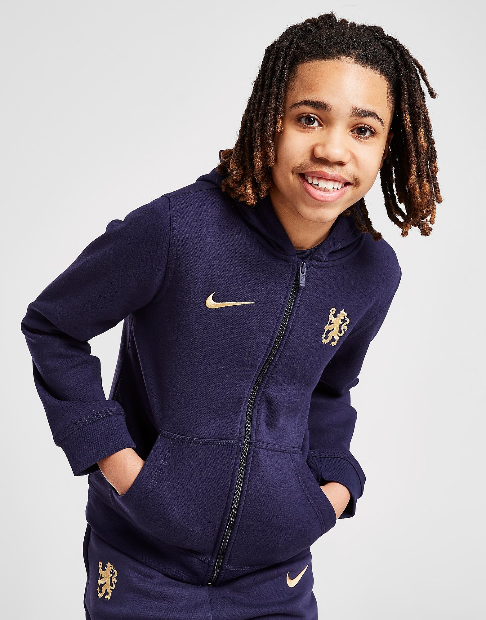 

Nike Chelsea FC Full Zip Hoodie Junior - Blackened Blue/Jersey Gold - Kids, Blackened Blue/Jersey Gold