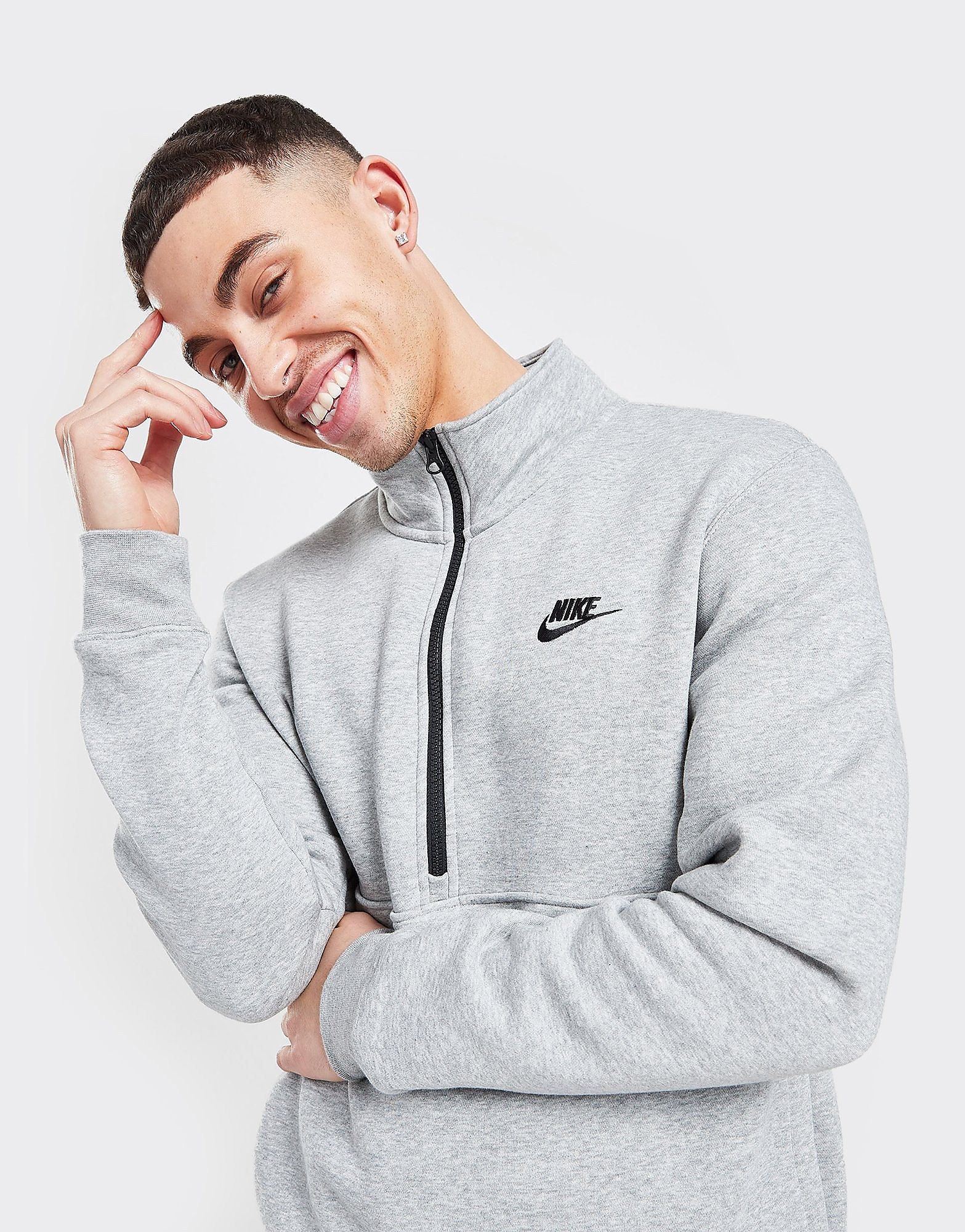 

Nike Club Half Zip Sweatshirt - Dark Grey Heather/Black/Black - Mens, Dark Grey Heather/Black/Black