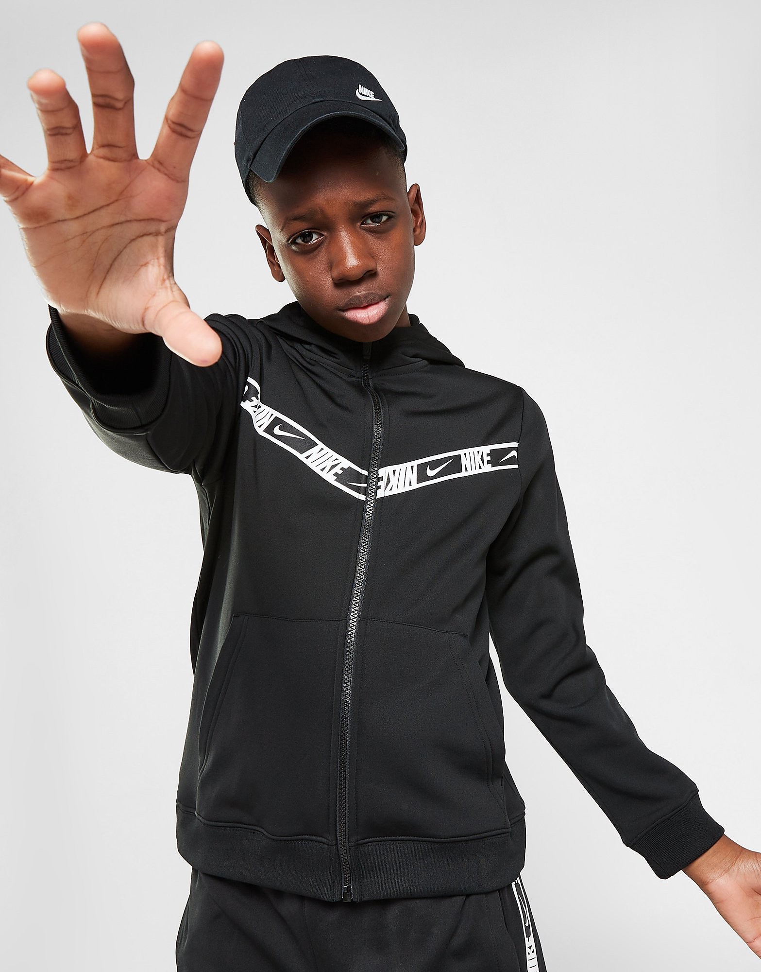 

Nike Repeat Tape Full Zip Hoodie Junior - Black/Black/White - Kids, Black/Black/White