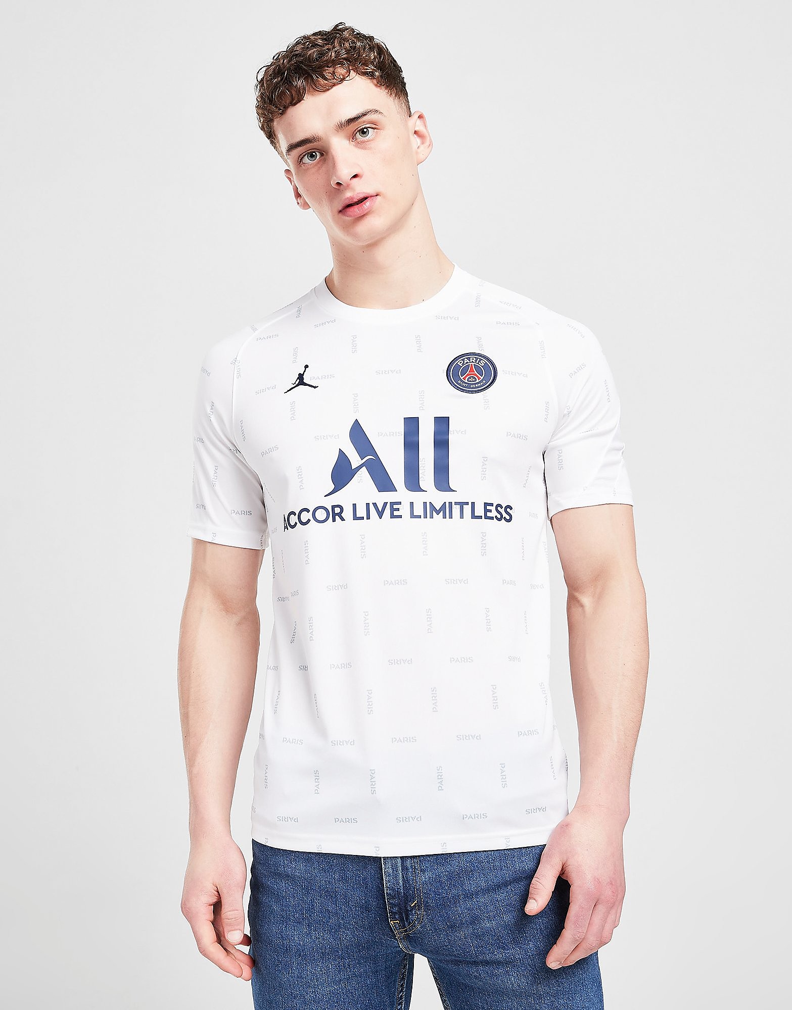 

Jordan Paris Saint Germain Fourth Pre-Match Shirt - White/Wolf Grey/White/Midnight Navy - Mens, White/Wolf Grey/White/Midnight Navy