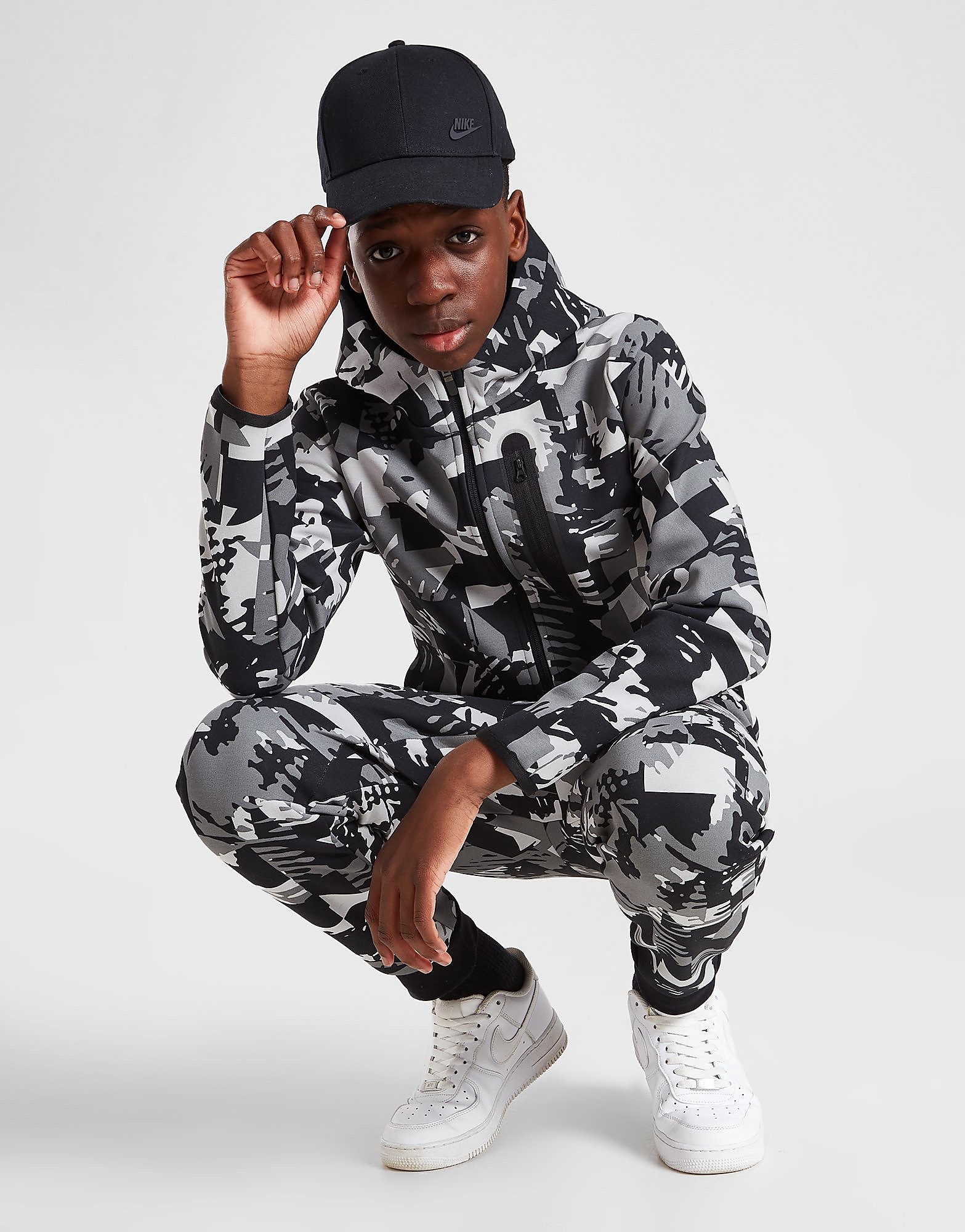 

Nike All Over Print Tech Fleece Full Zip Hoodie Junior - Light Smoke Grey/Black/Black - Kids, Light Smoke Grey/Black/Black