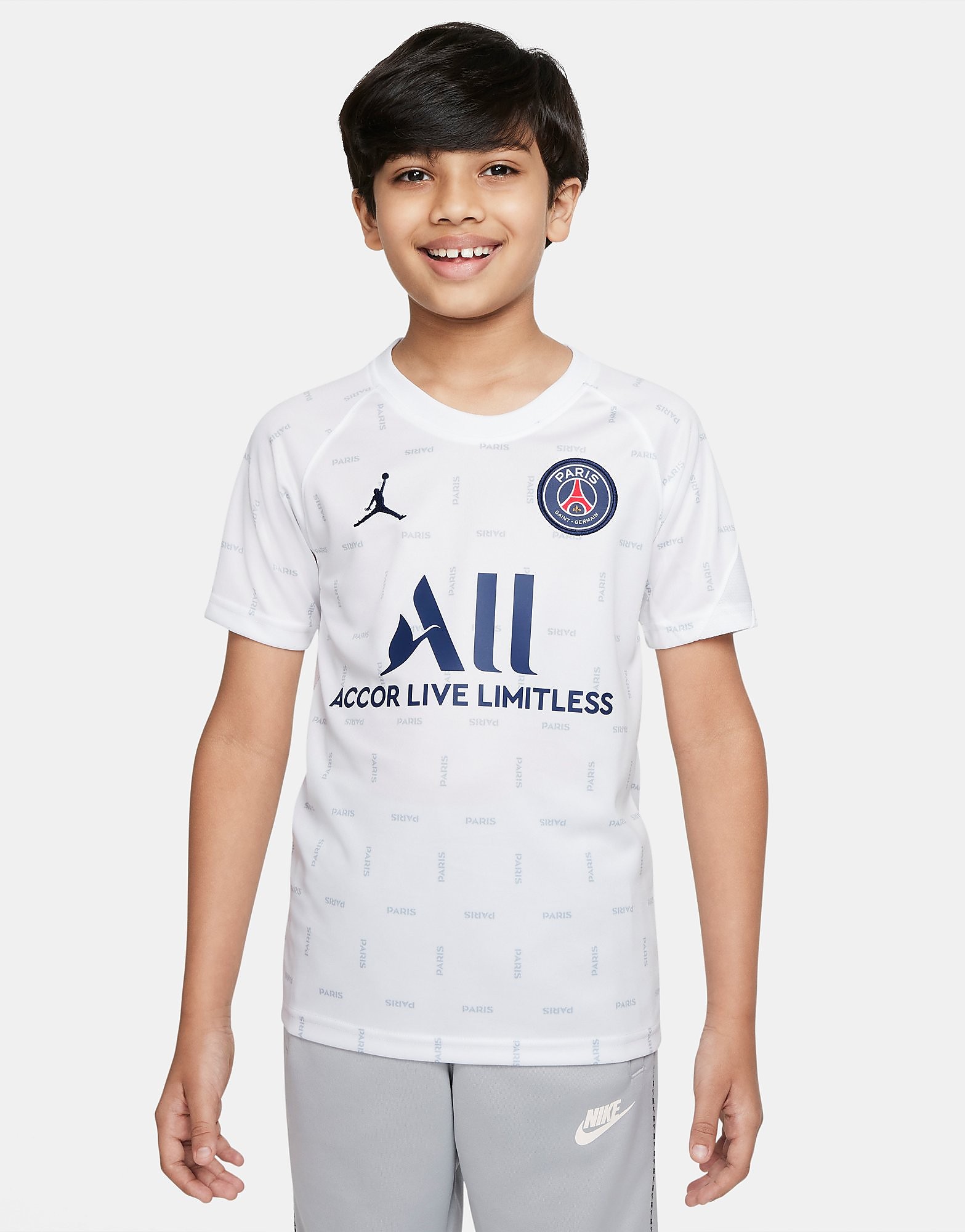 

Jordan Paris Saint Germain Fourth Pre Match Shirt Junior - White/Wolf Grey/White/Midnight Navy - Kids, White/Wolf Grey/White/Midnight Navy