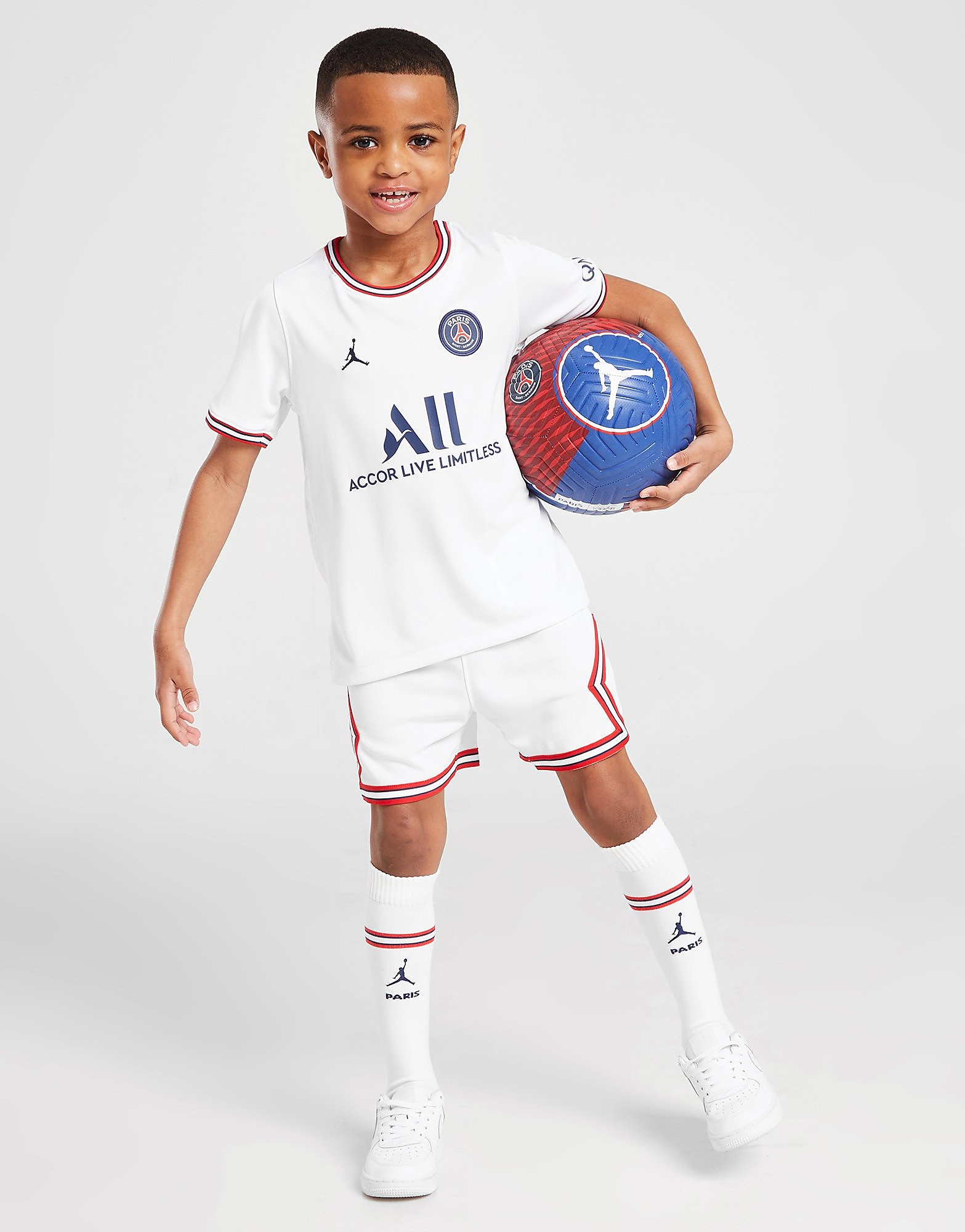 

Jordan Paris Saint Germain 2021/22 Fourth Kit Children - White/Navy - Kids, White/Navy