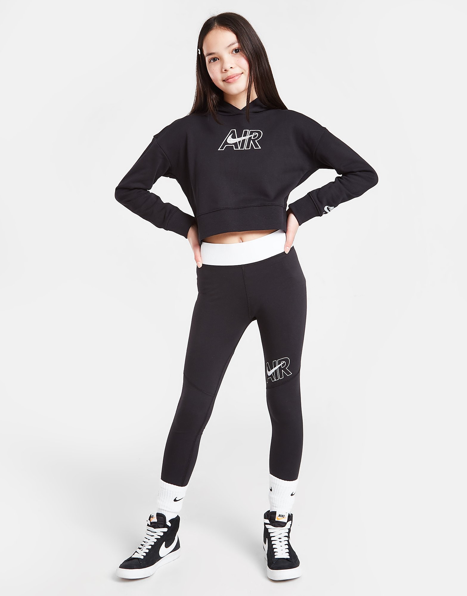 

Nike Girls' Air French Terry Crop Hoodie Junior - Black/White/Light Smoke Grey - Kids, Black/White/Light Smoke Grey