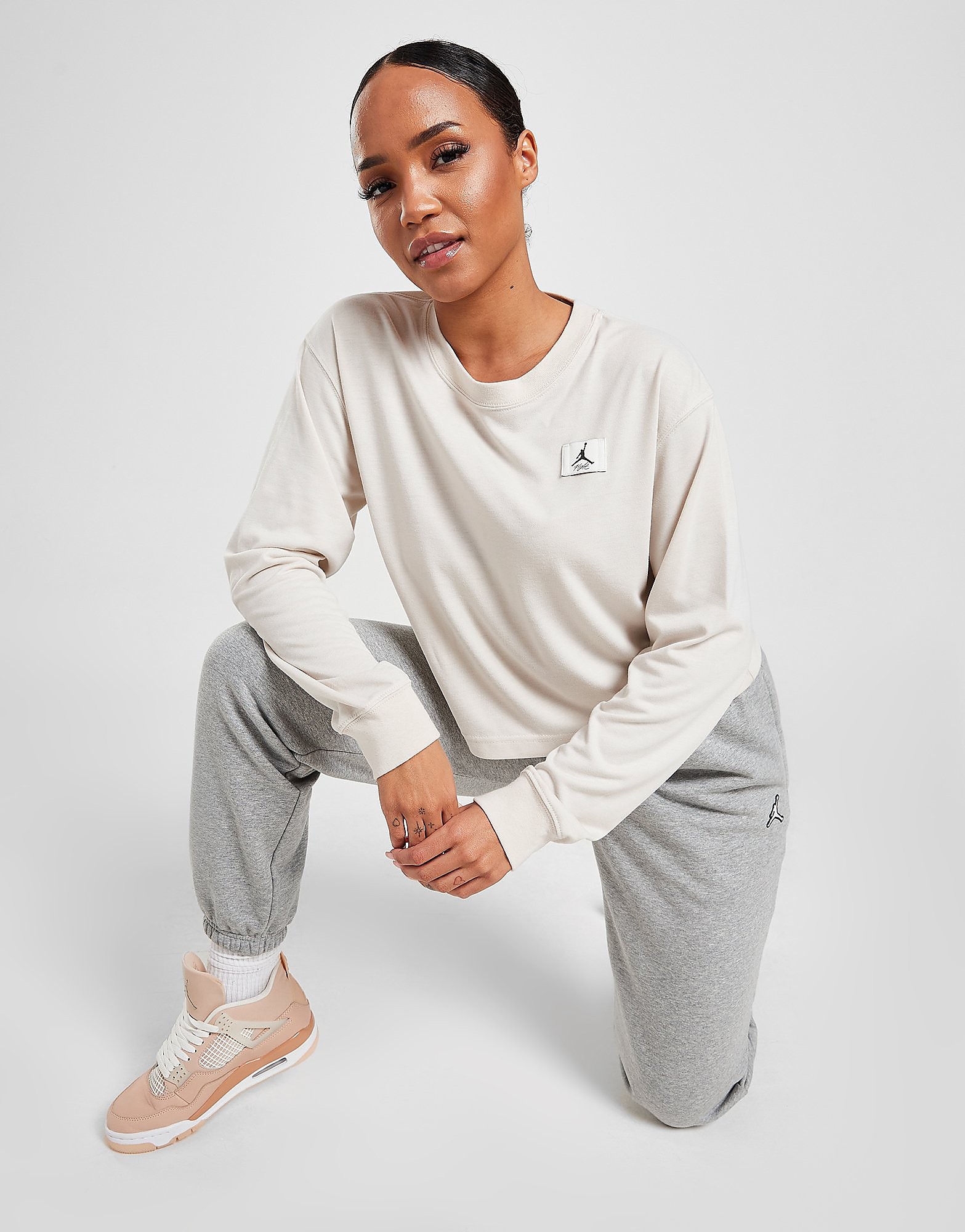 Jordan Flight Essential Long Sleeve T-Shirt - White - Womens, White
