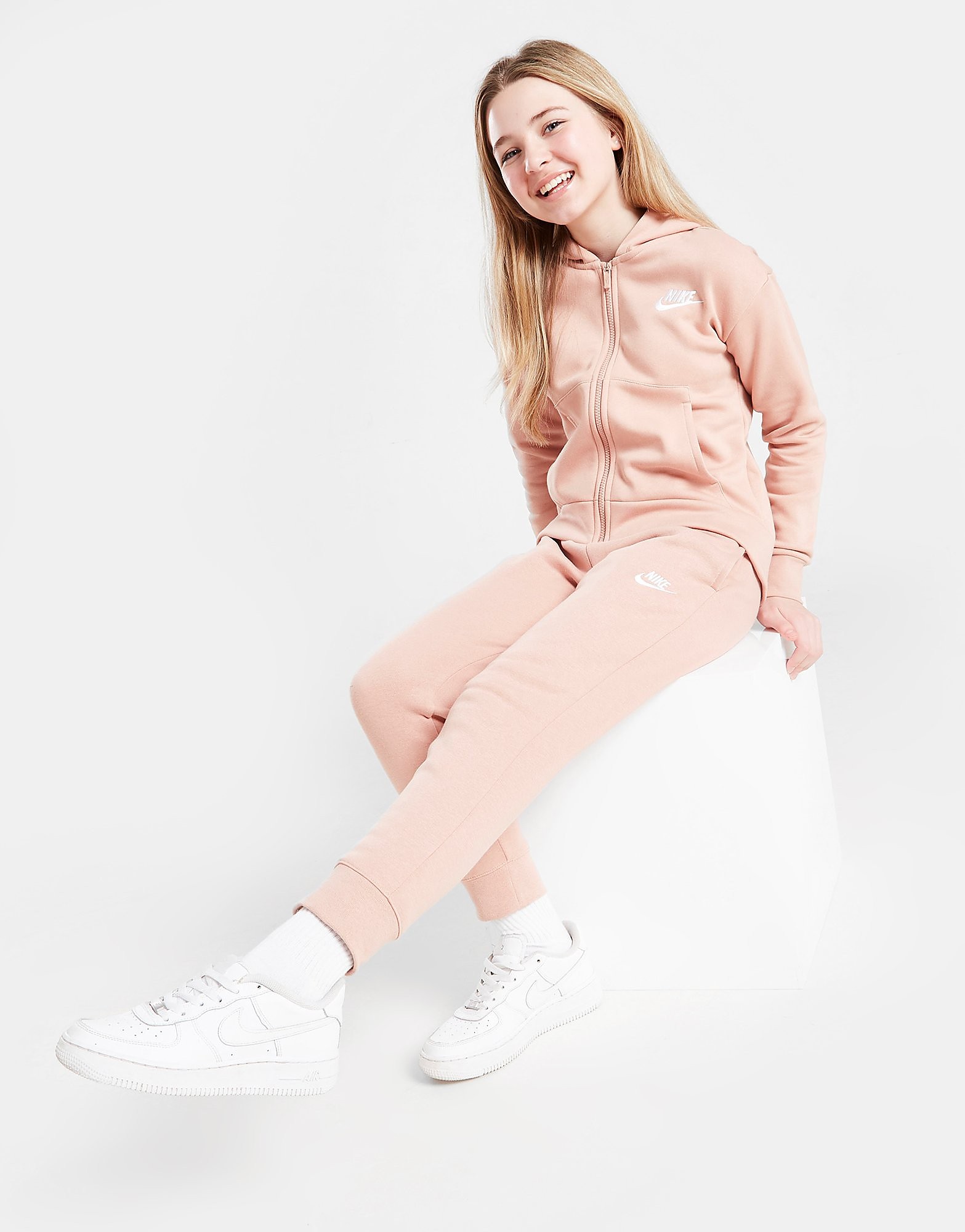 Nike Girls' Club Fleece Hoodie Junior - Rose Whisper/White - Kids, Rose Whisper/White