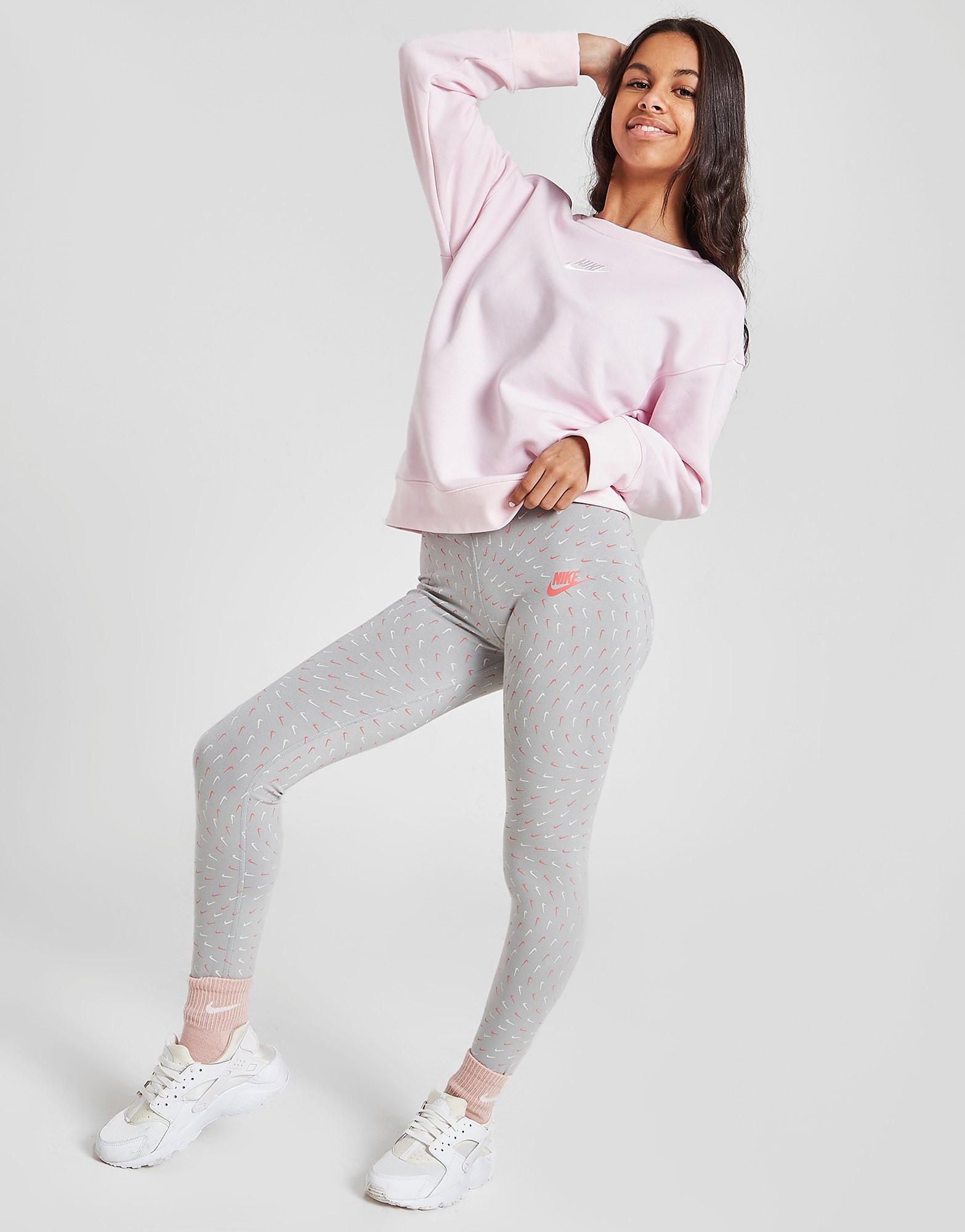 

Nike Girls' All Over Print Swoosh Leggings Junior - Light Smoke Grey/Pink Salt - Kids, Light Smoke Grey/Pink Salt