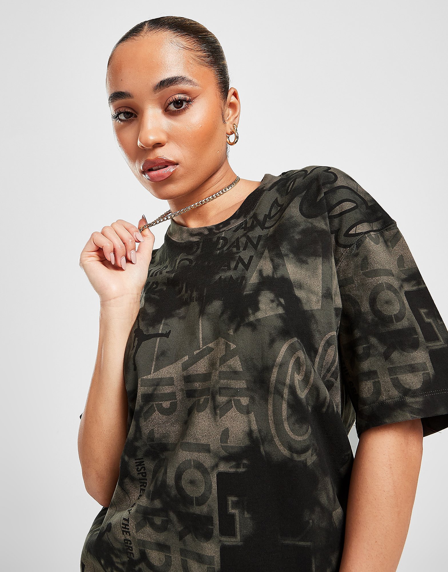

Jordan All Over Print Boyfriend T-Shirt - Olive Grey/Black - Womens, Olive Grey/Black