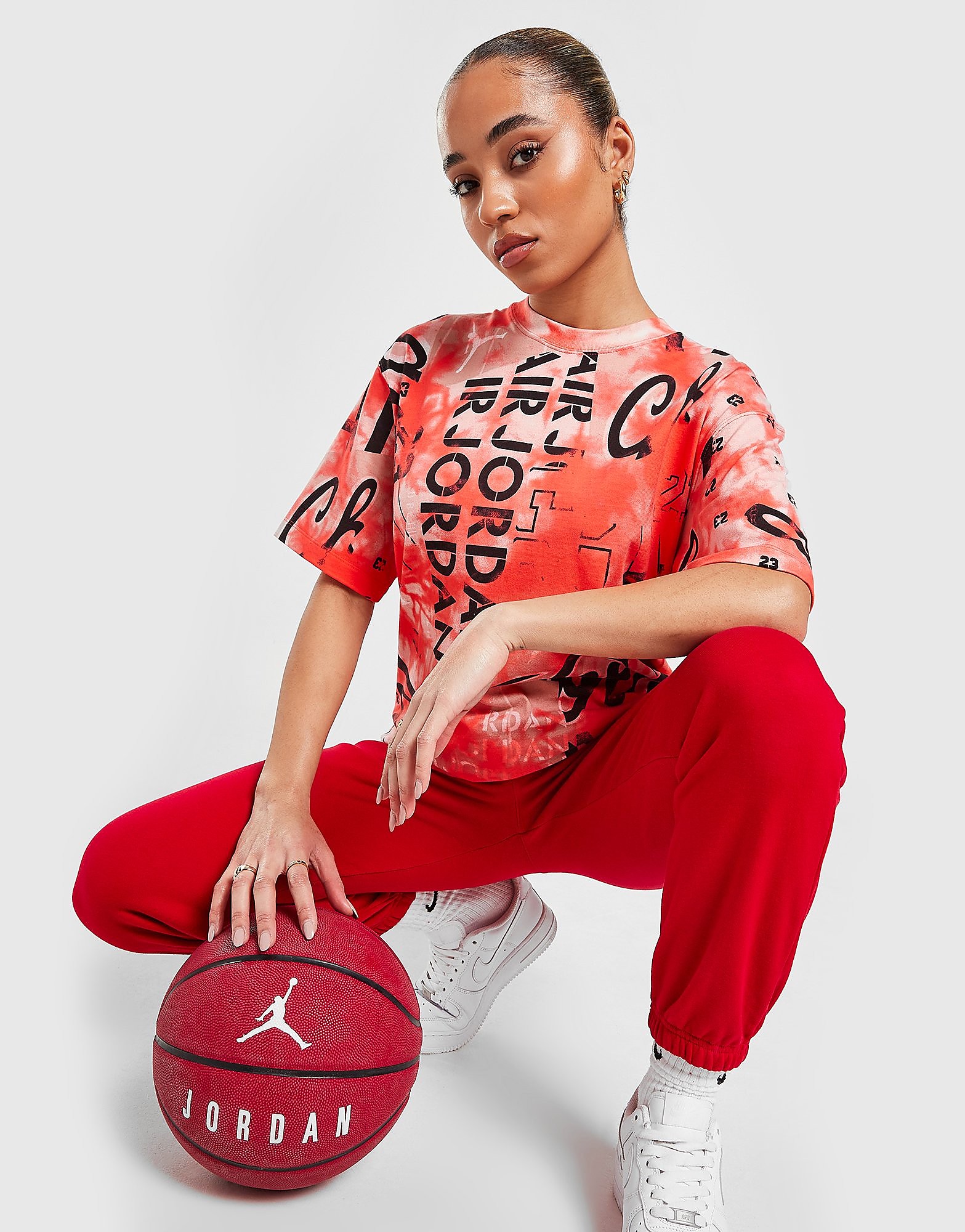 Jordan All Over Print Boyfriend T-Shirt - Bright Crimson/Black - Womens, Bright Crimson/Black