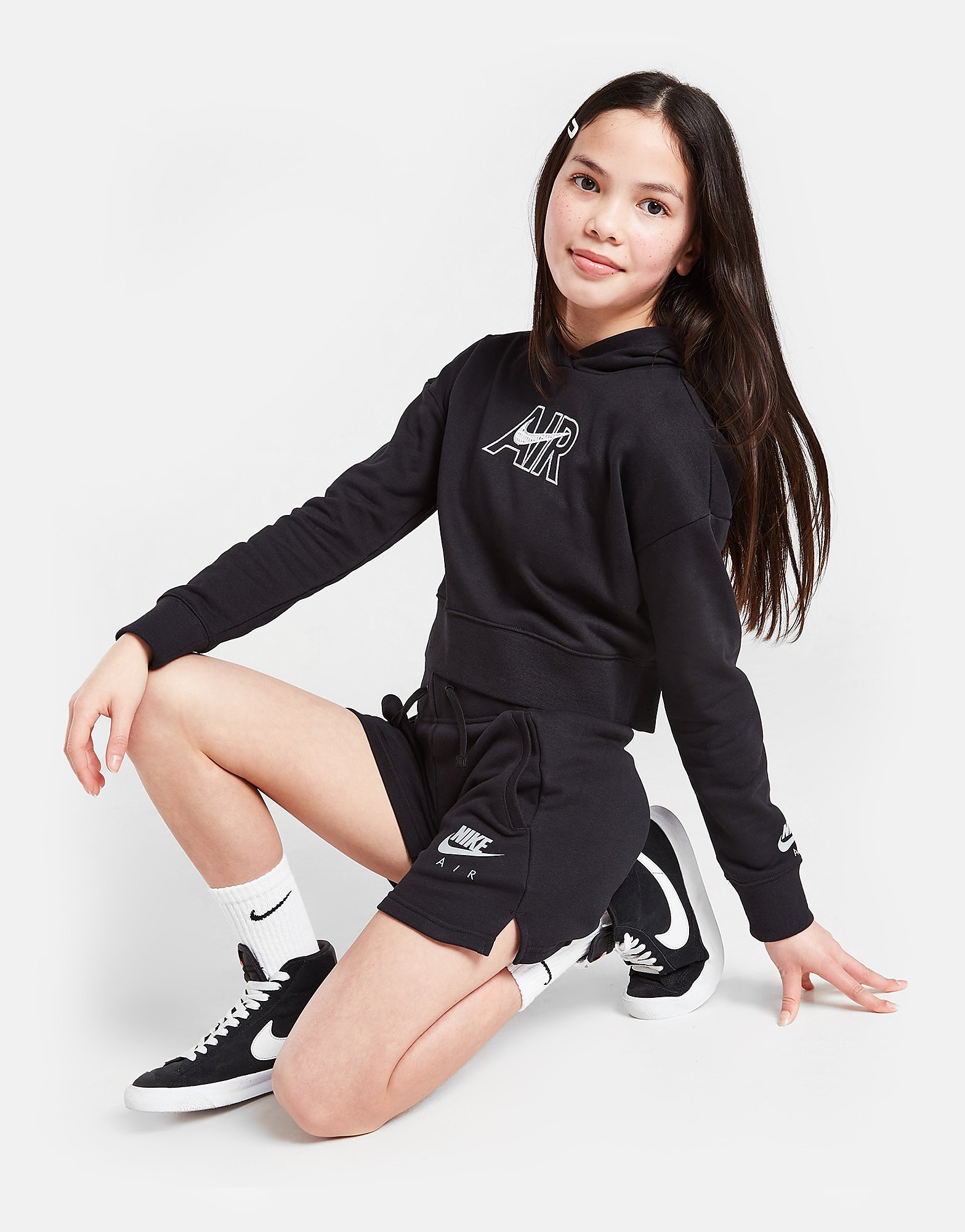 

Nike Girls' Air French Terry Shorts Junior - Black/White/Light Smoke Grey - Kids, Black/White/Light Smoke Grey